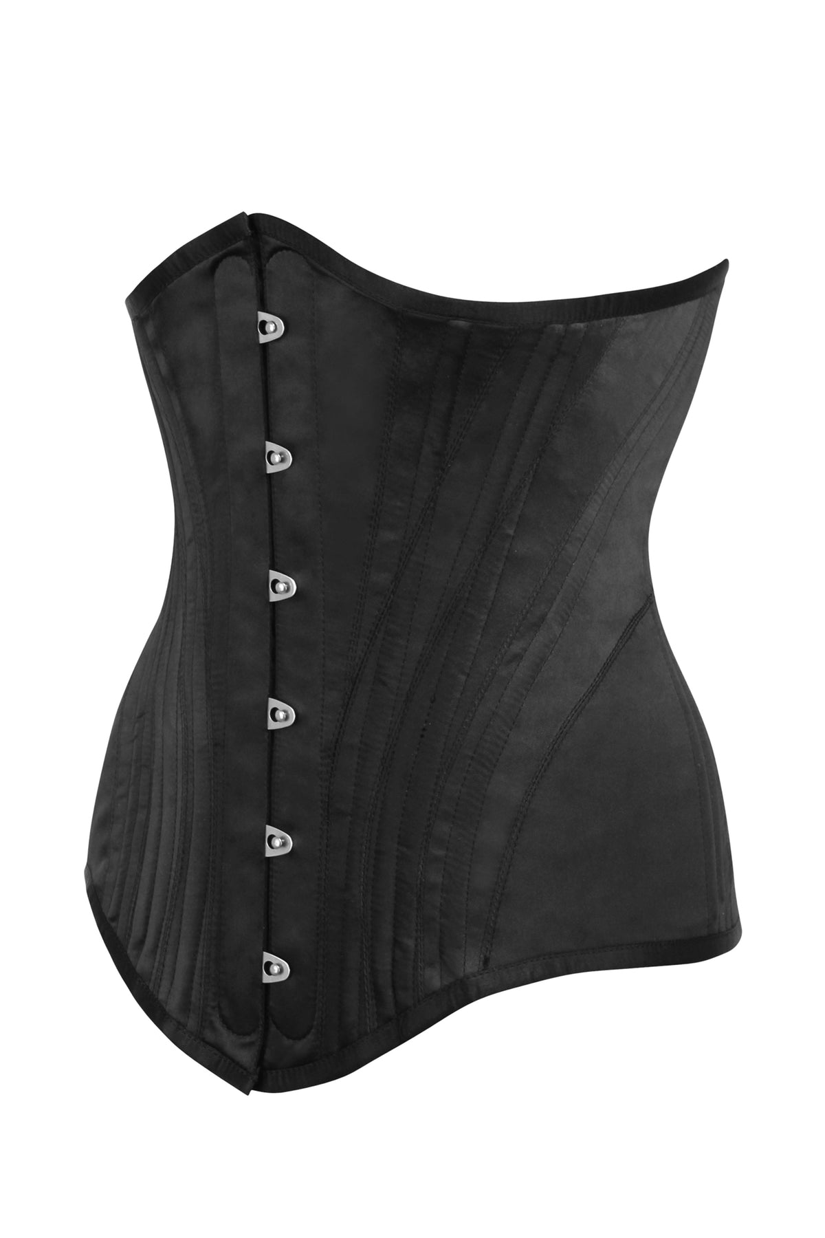 Black Satin Longline Underbust Corset With Hip Panels