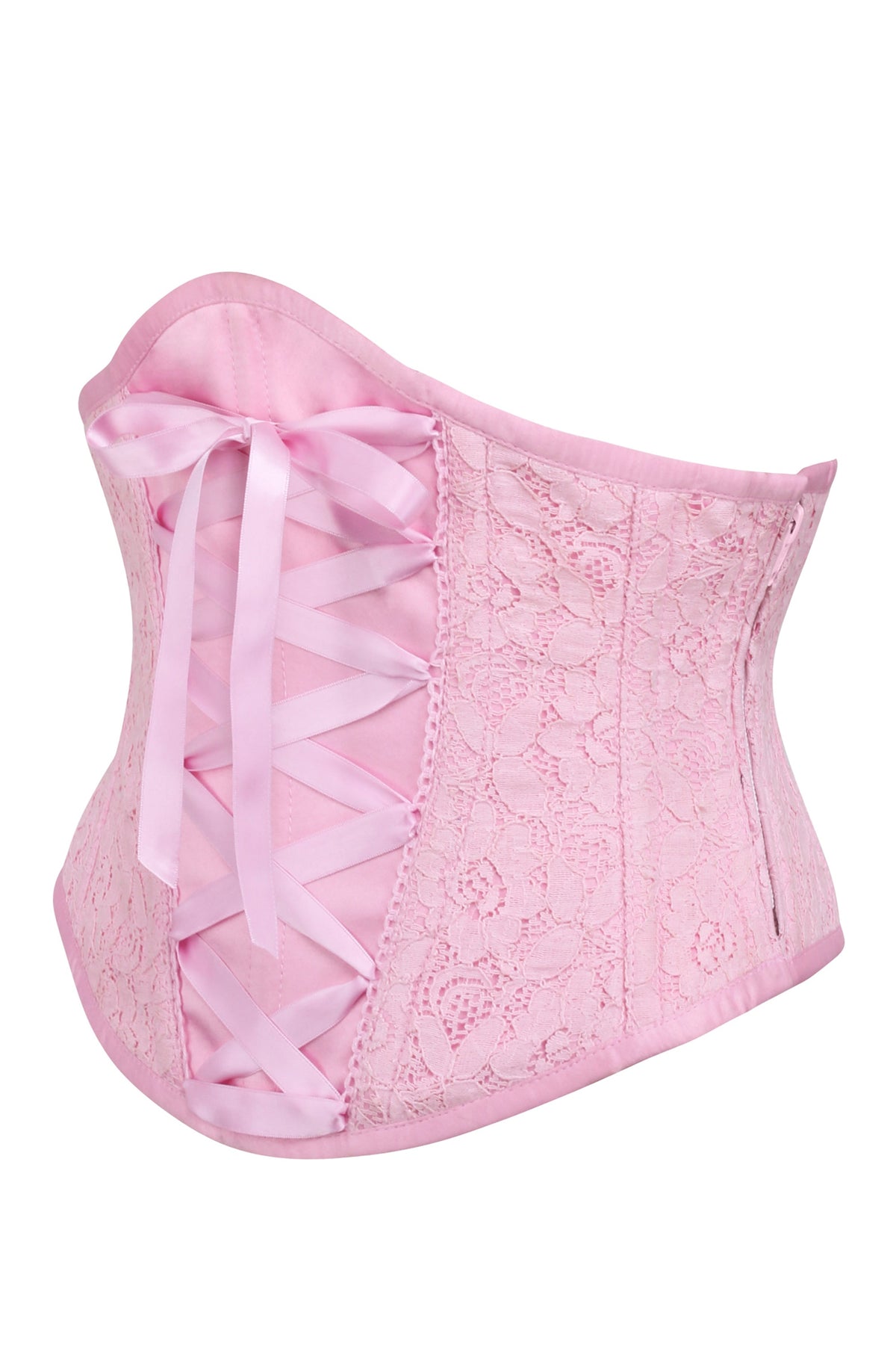 Pink Mesh Overlay Underbust With Decorative Front Lacing