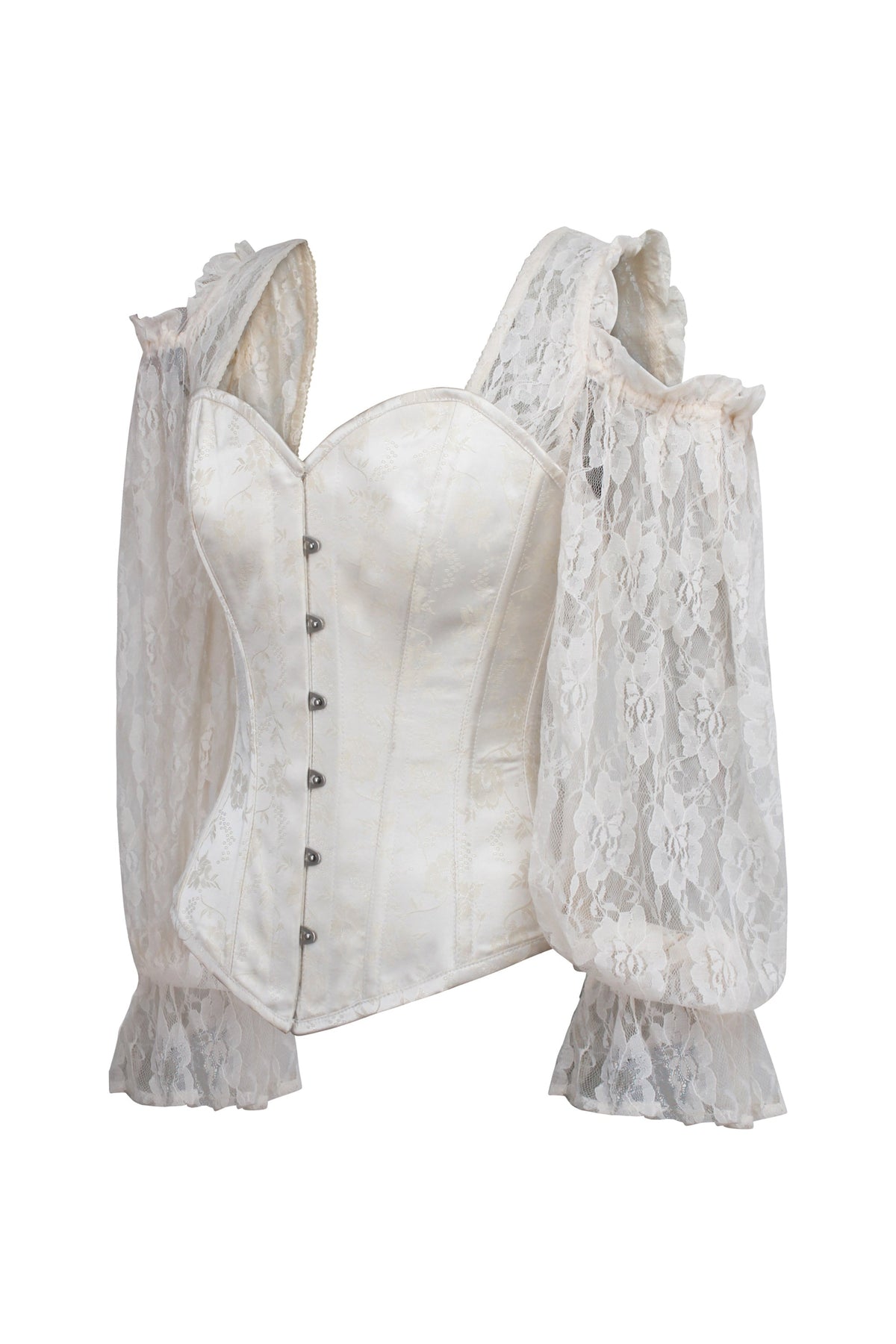Ivory Brocade Overbust With Lace Sleeves