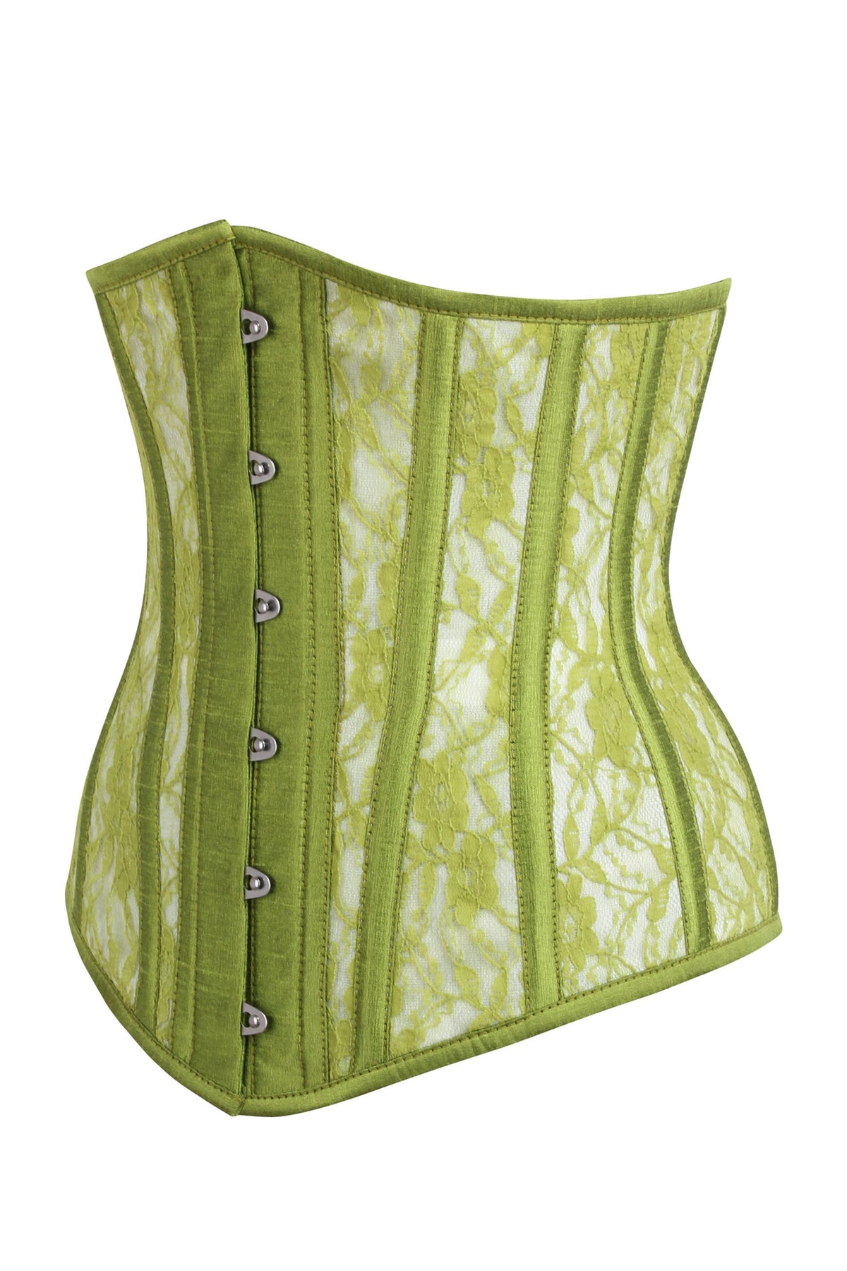Longline Green Mesh Underbust Corset With Floral Lace