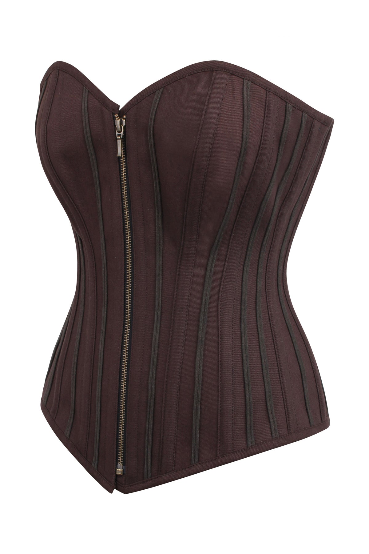 Brown Overbust Corset With Zip Front