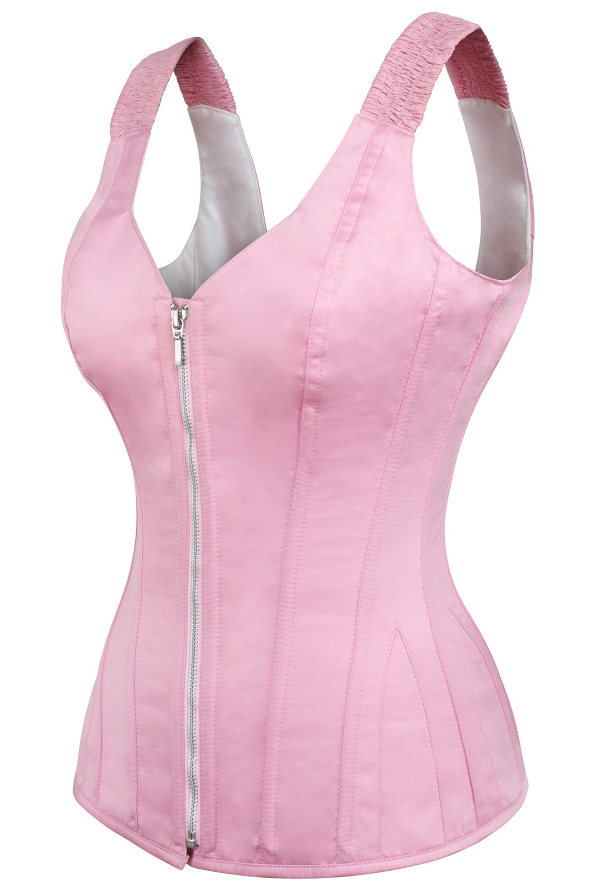 Pink Overbust Corset With Shoulder Straps And Zip