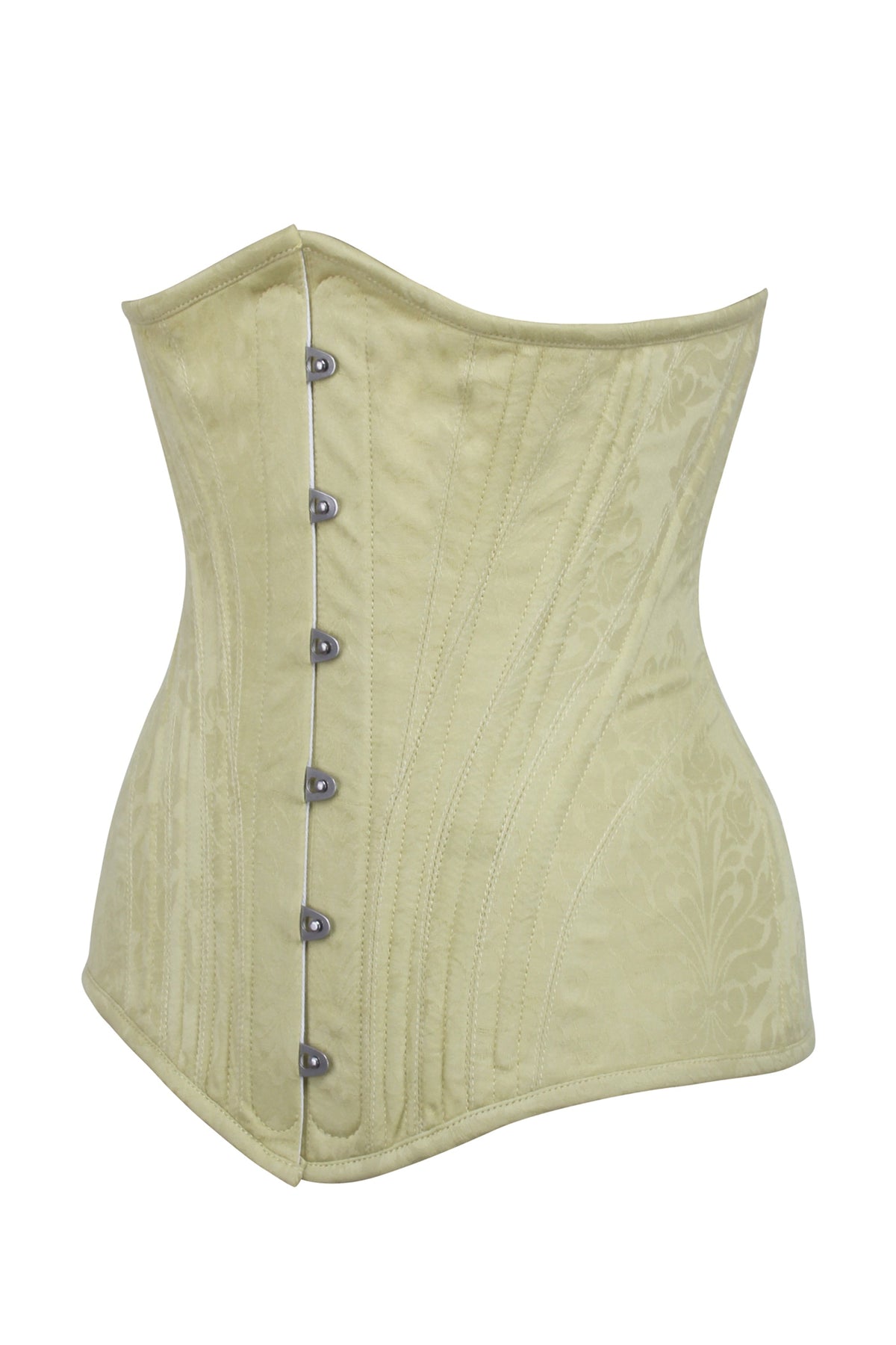 Pastel Brocade Longline Underbust Corset With Hip Panels