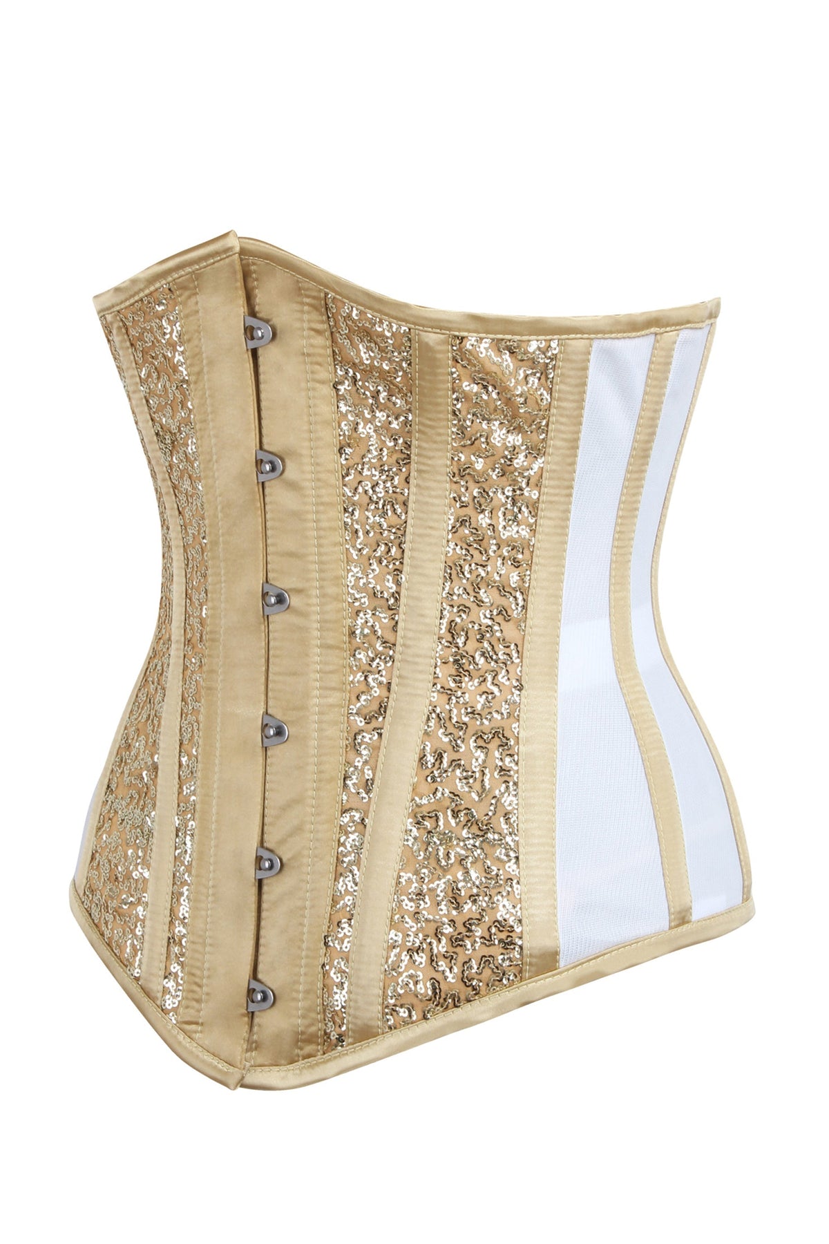 Longline Gold Sequin And Mesh Panel Underbust
