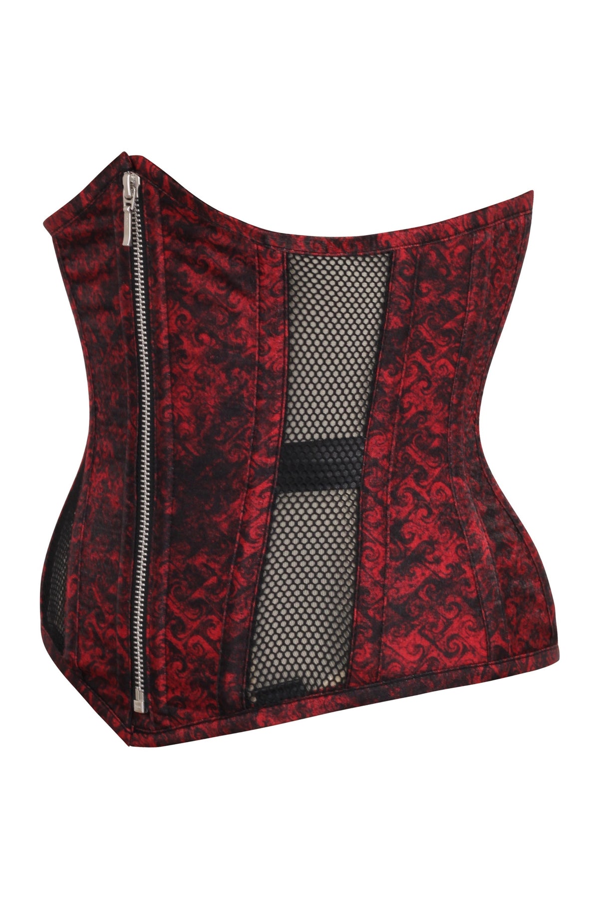 Gothic Mesh Panelled Zip Front Underbust Corset