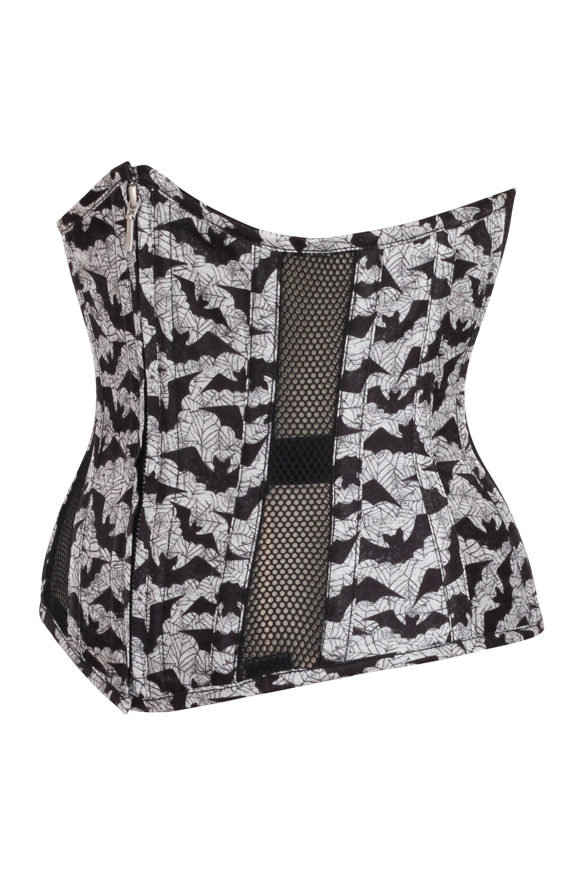 Gothic Mesh Panelled Corset With Bat Print