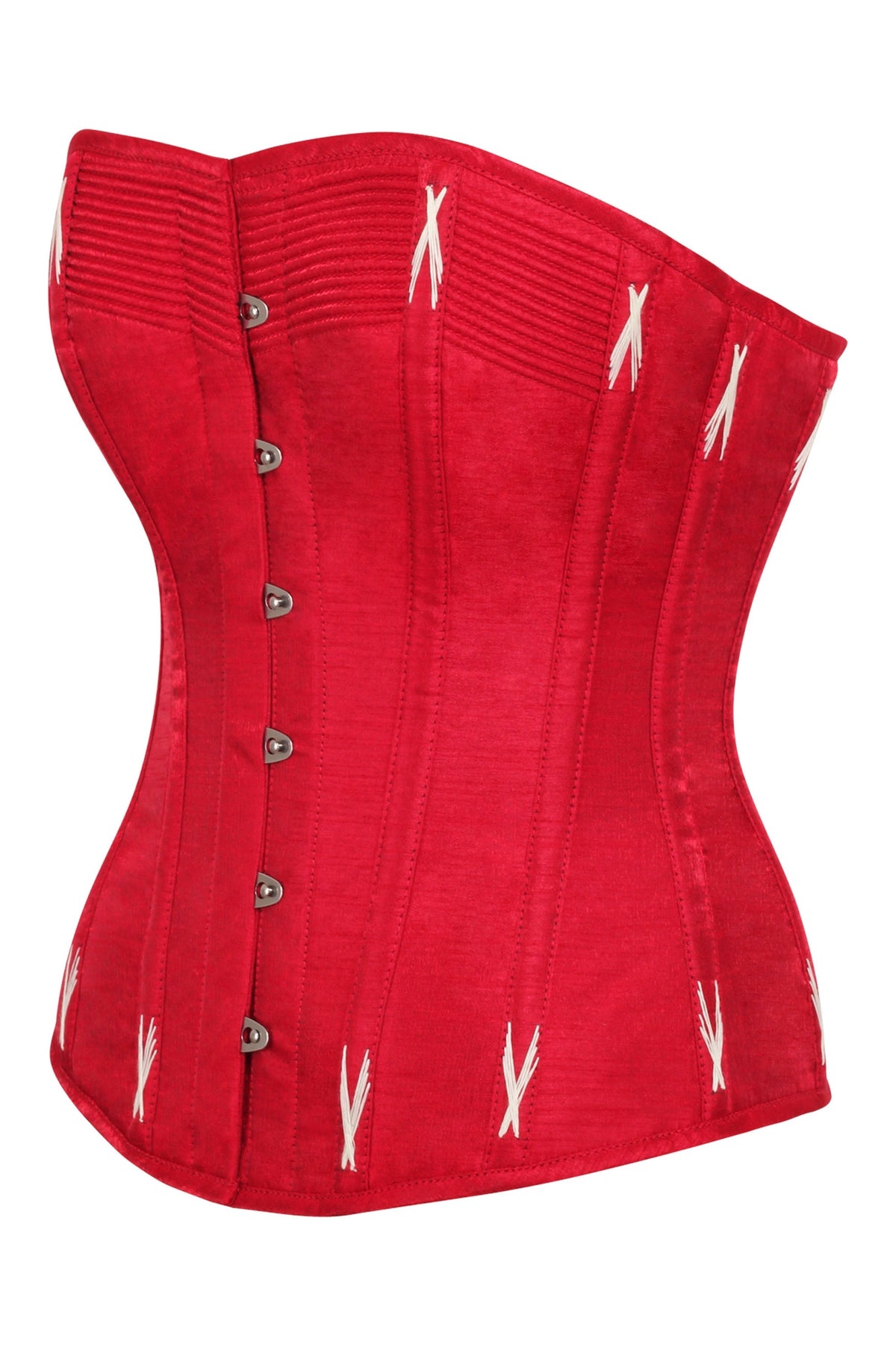 Lipstick Red Overbust Corset With White Flossing
