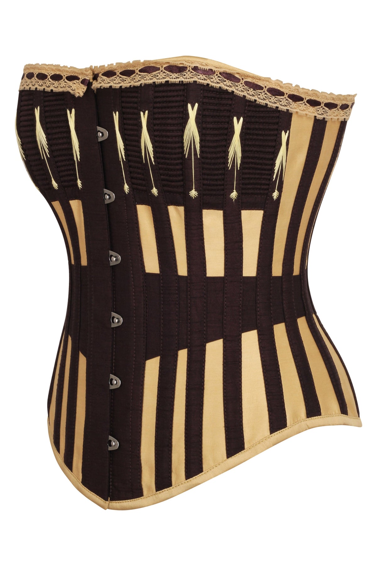 Gold And Brown Overbust Corset With Flossing