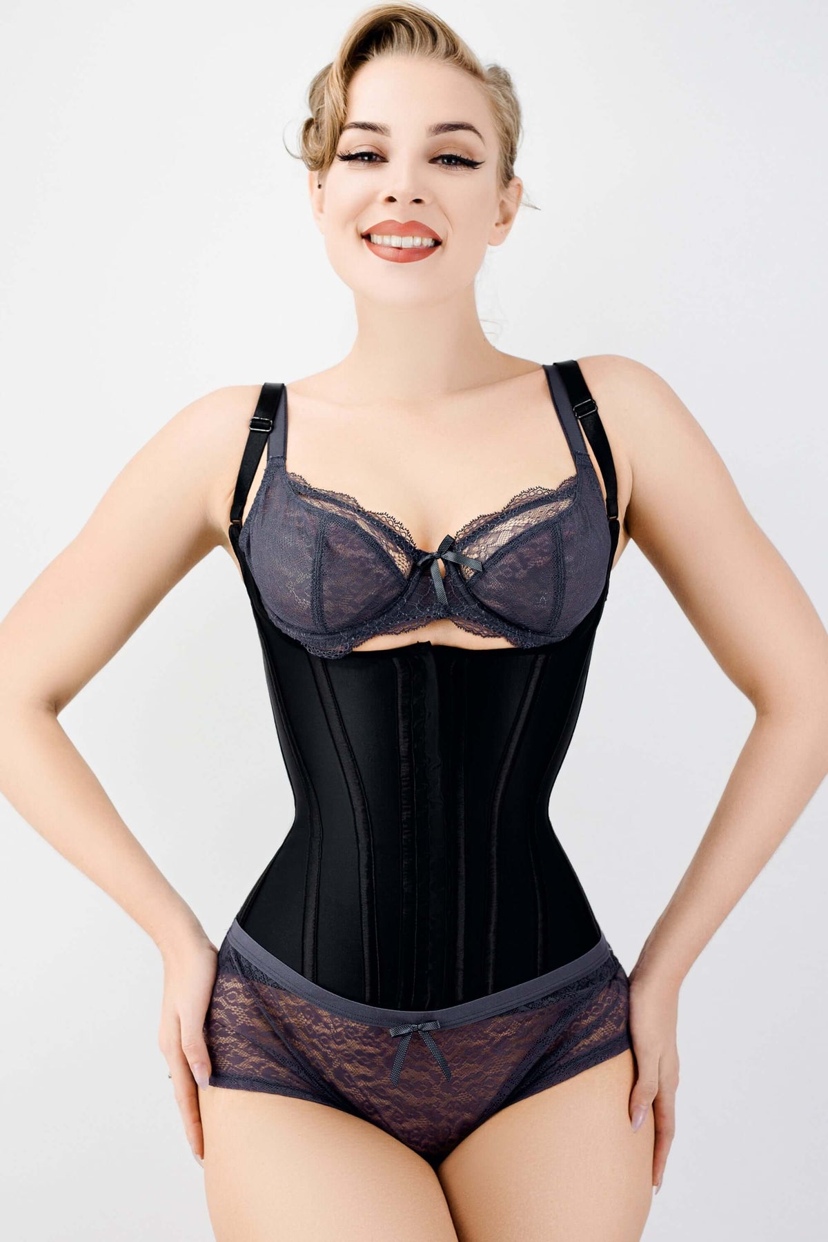 Corset Story Black Latex Underbust Corset With Adjustable Bra Straps