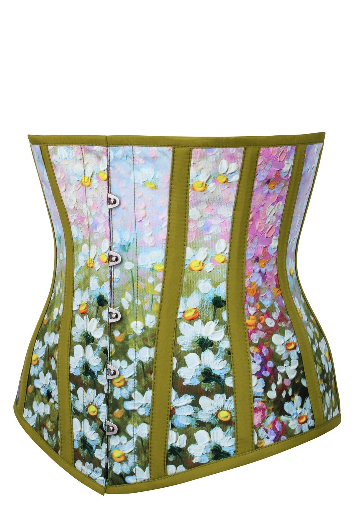 Olive Green Daisy Print Underbust Corset
