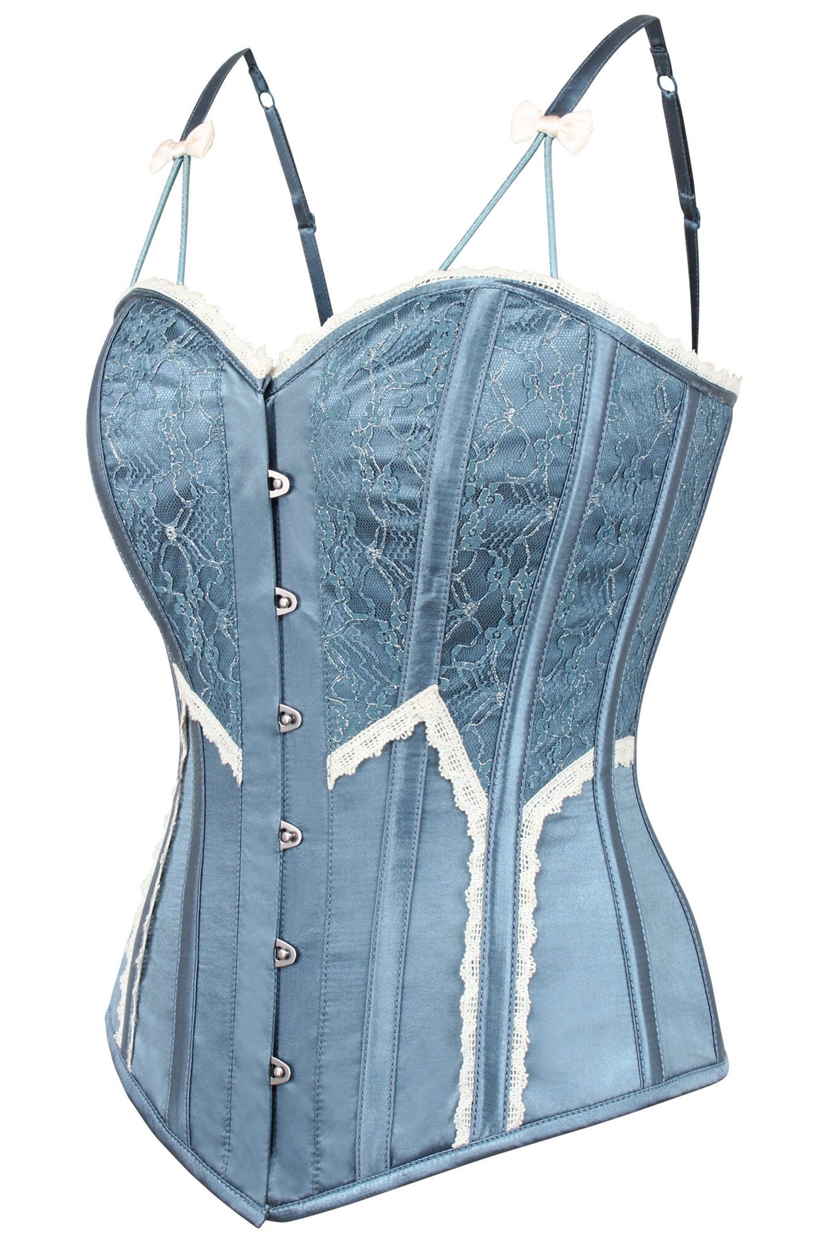 Antique Dusky Blue Satin Overbust Corset