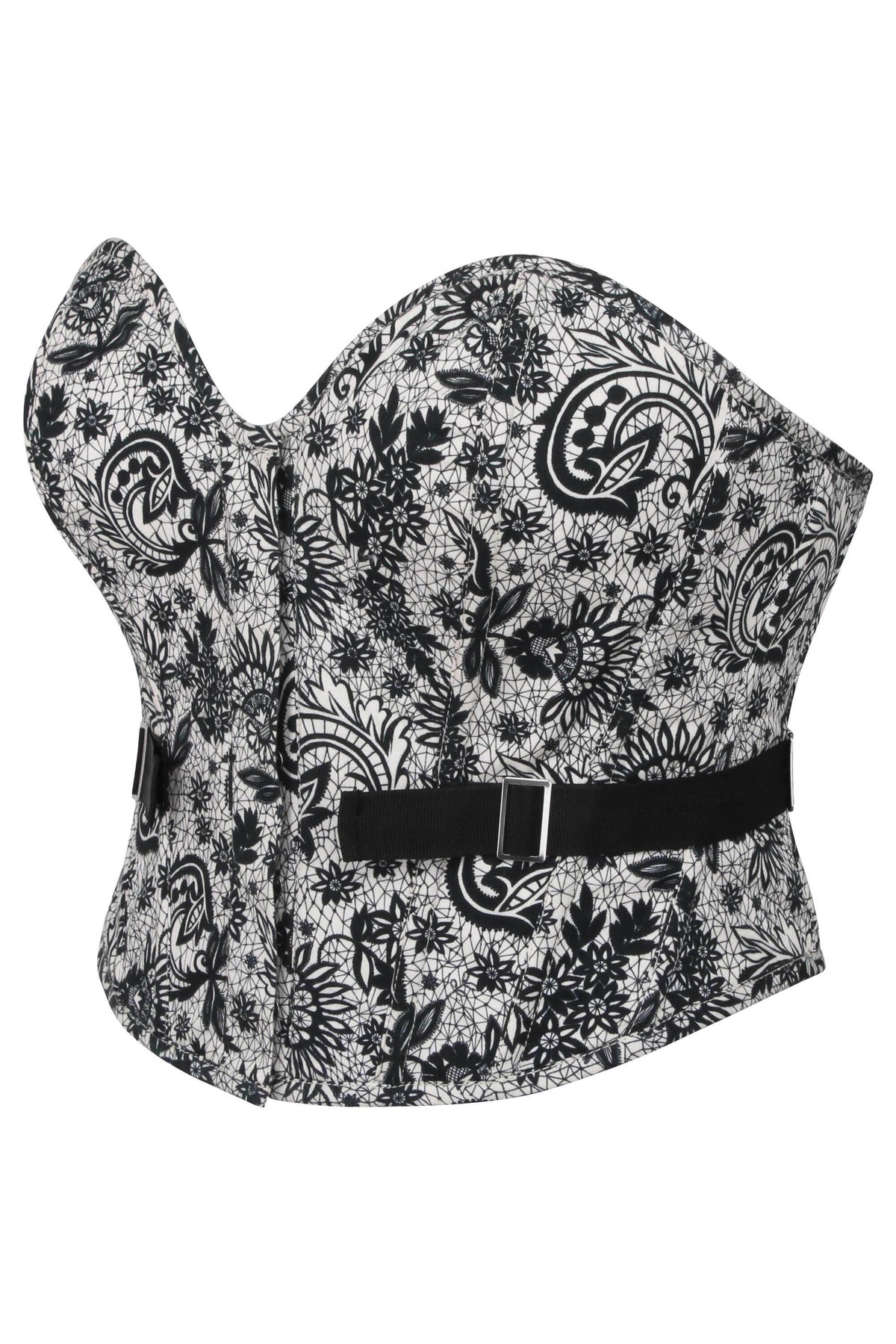 Luella Whisper White Alençon Printed Cotton Cropped Overbust Corset With Fan Lacing