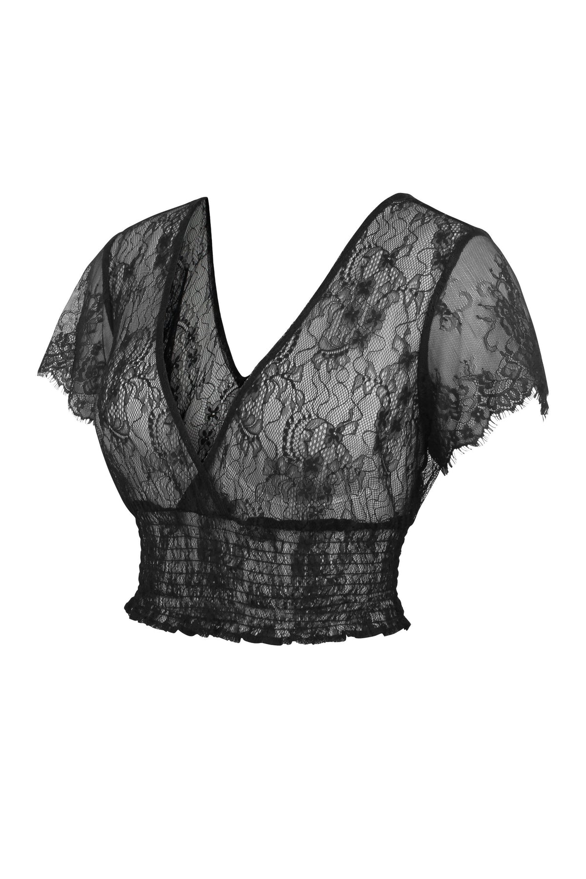 Ada Black Lace Cropped Top With Deep V Neckline