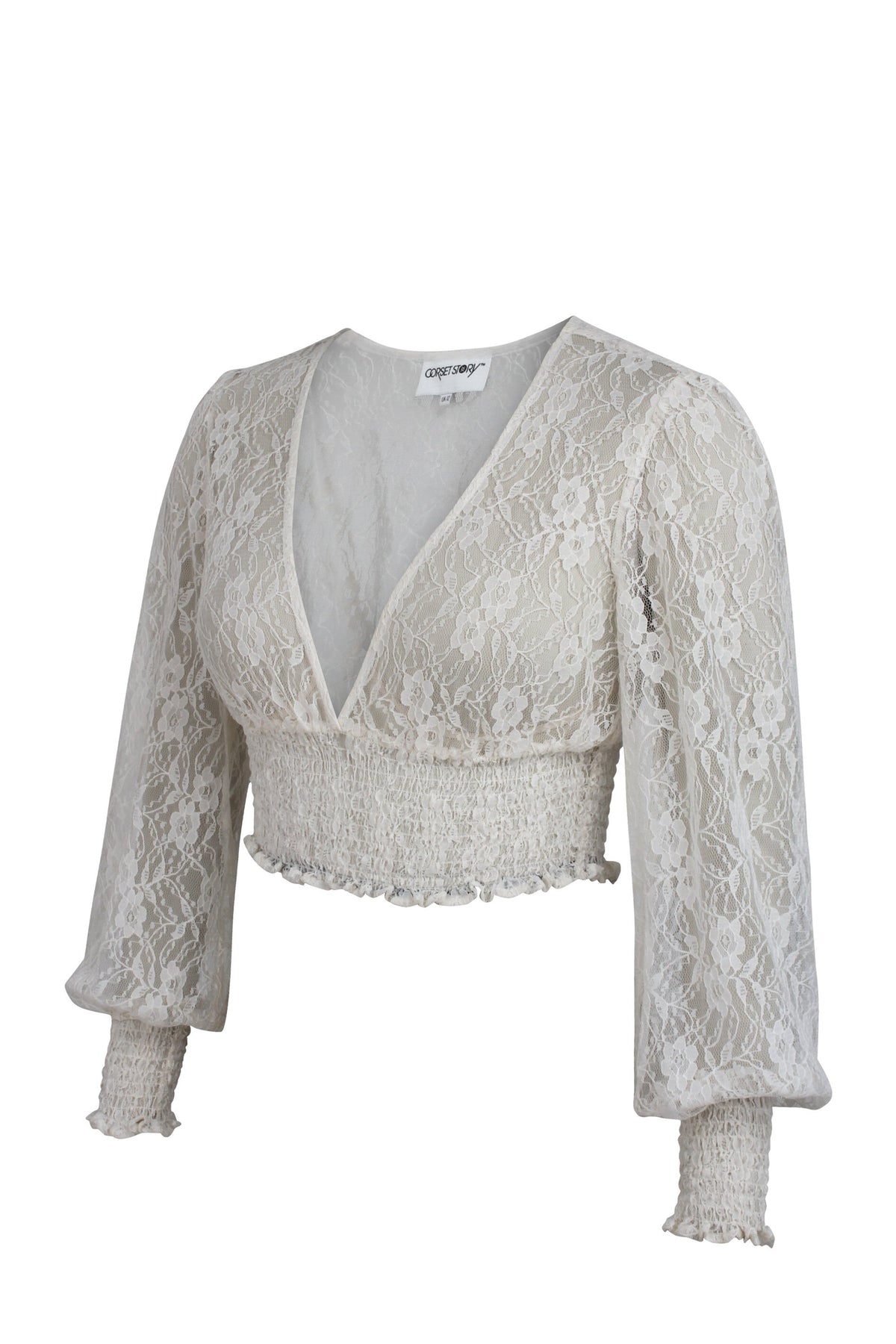 Pearl Whisper White Lace Cropped Top With Long Sleeves