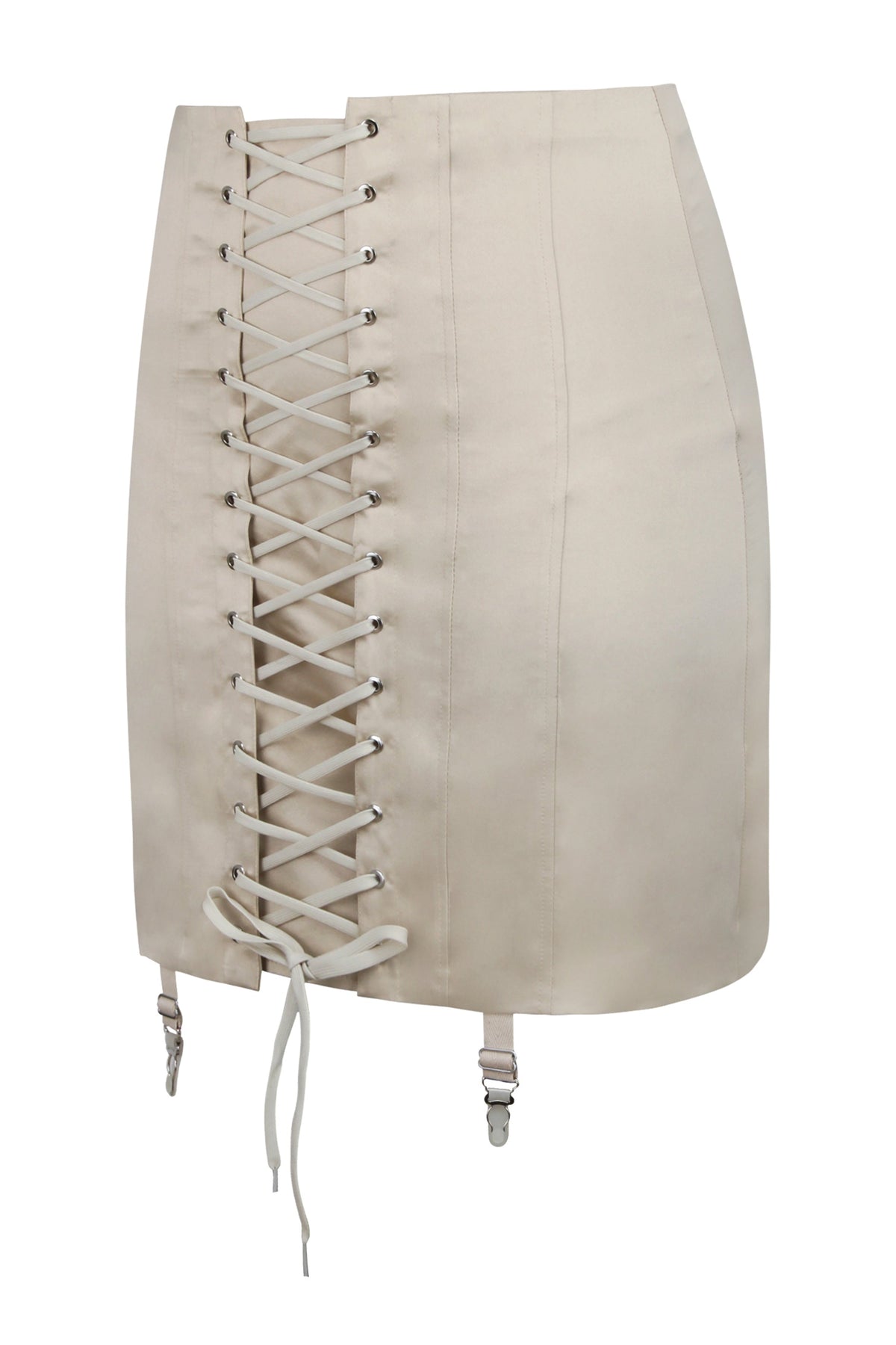 Tillie Champagne Satin Corset Inspired Skirt With Suspender Clips