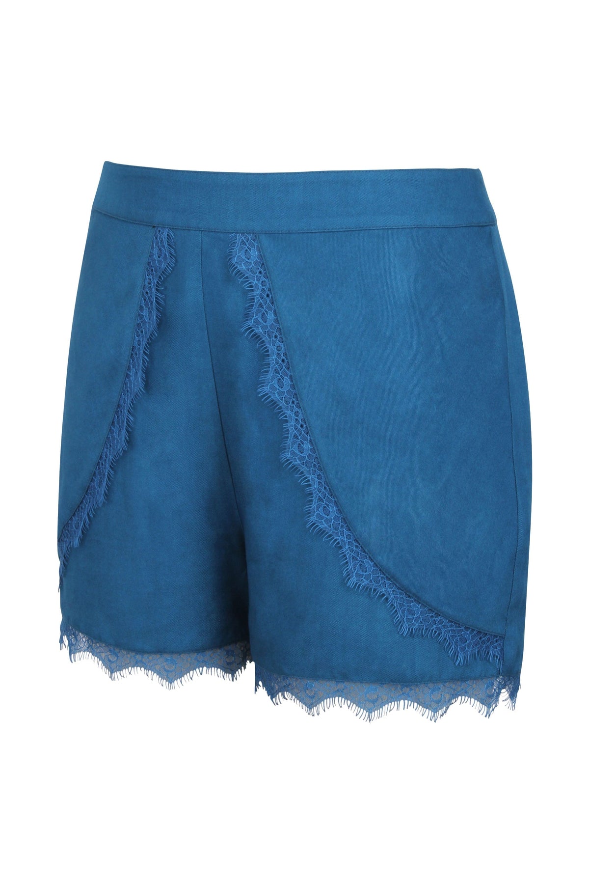Agatha Teal Viscose Shorts With Lace Trim