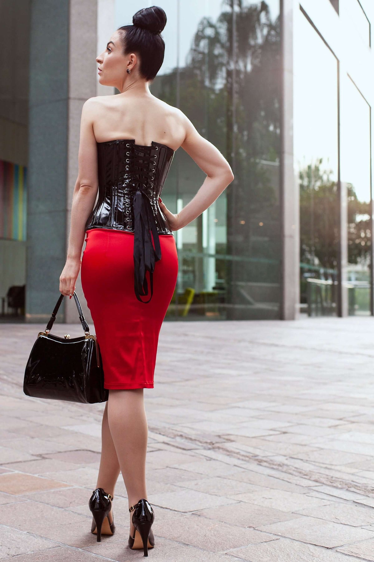 Black PVC Classic Overbust Corset