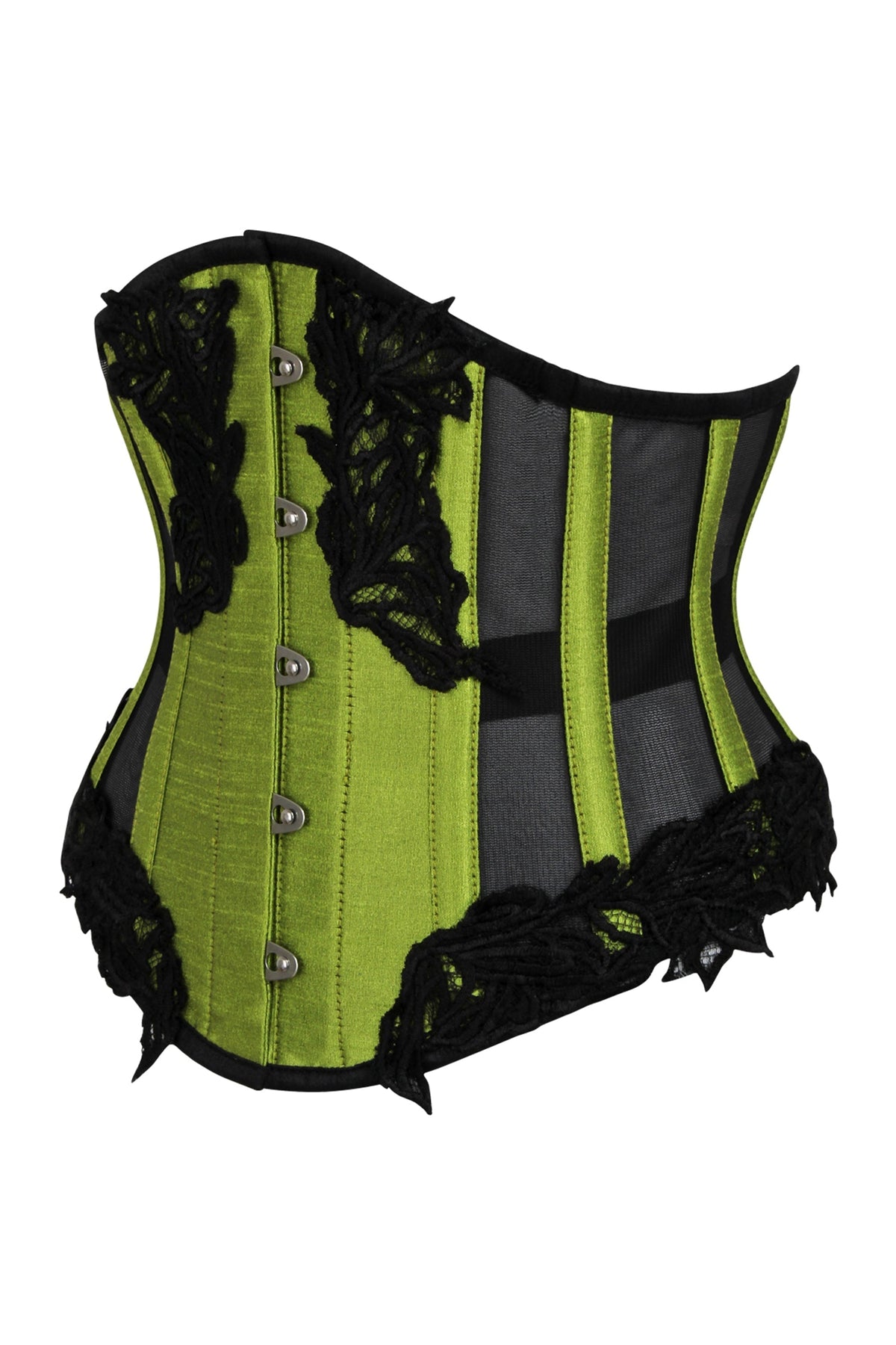 Green Underbust Corset With Black Mesh Panels