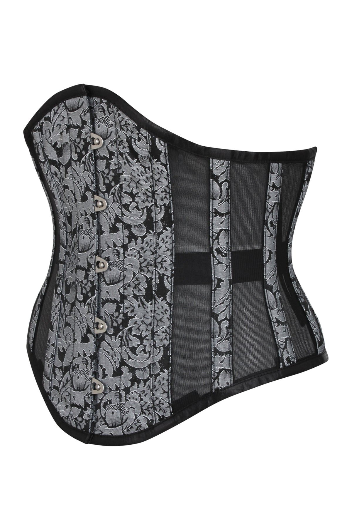 Silver Brocade Underbust Corset With Mesh Panels