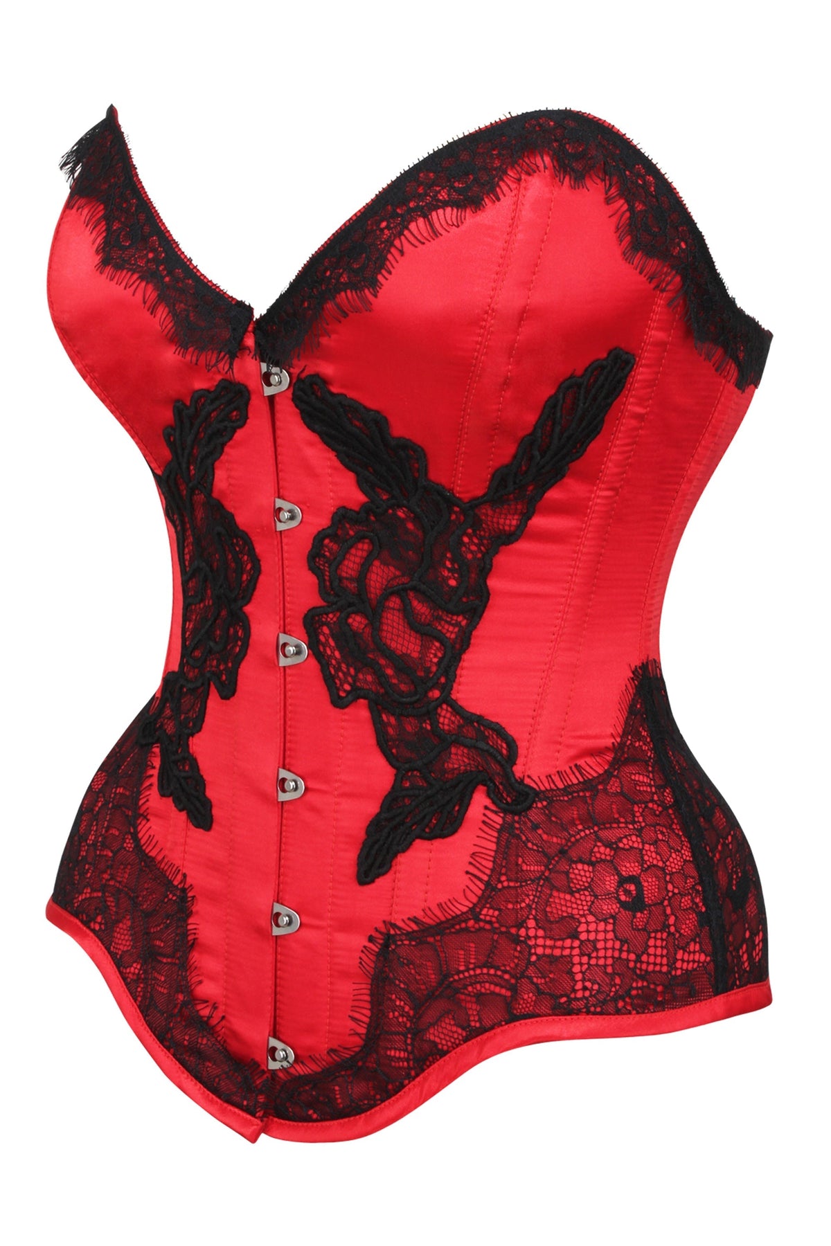 Red Satin Overbust Corset With Black Detailing