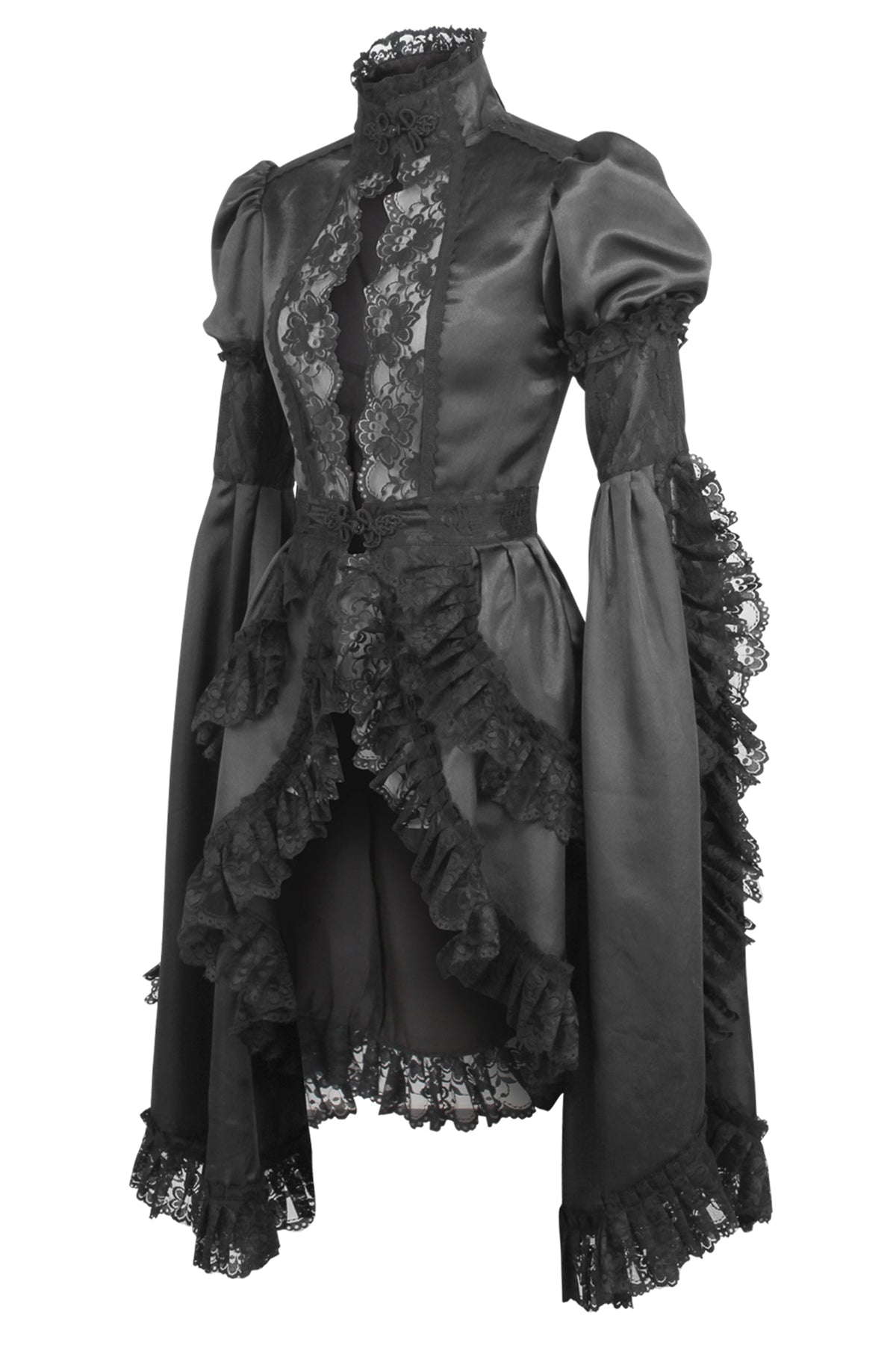 Black Gothic Dress With High Neck And Elongated Sleeves
