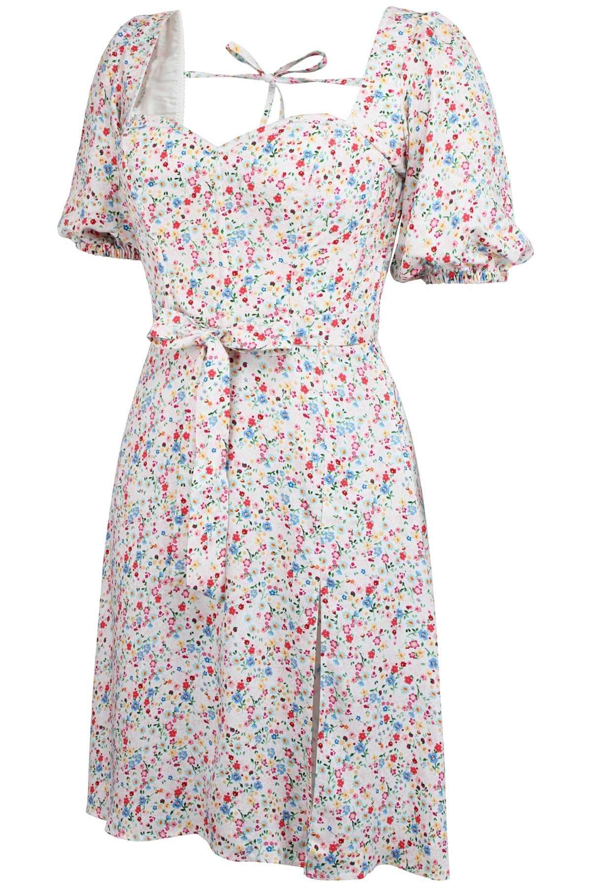 Gladiolus Ditsy Viscose Corset Dress With Puff Sleeves