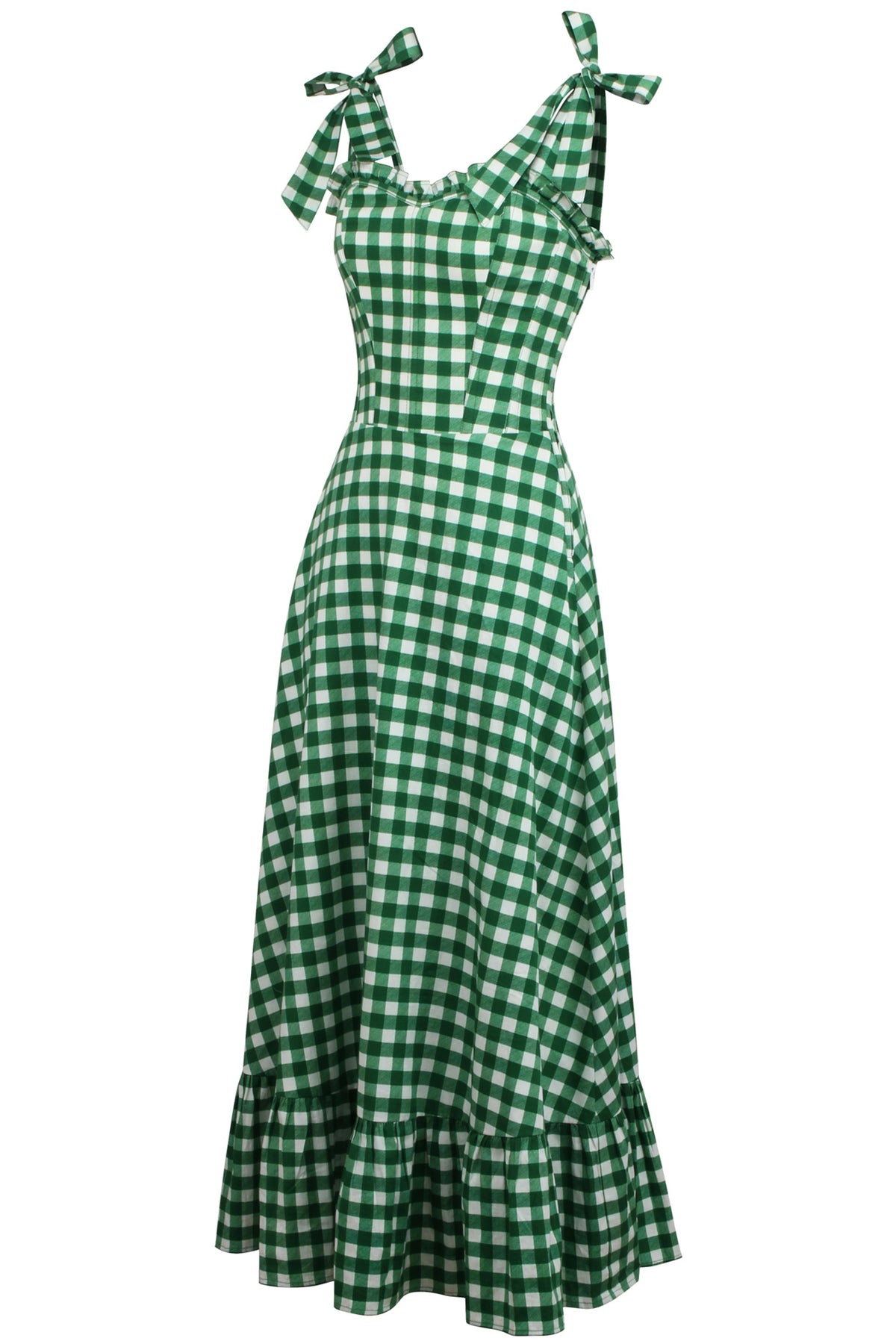 Camelia Gingham Green Cotton Corset Maxi Dress