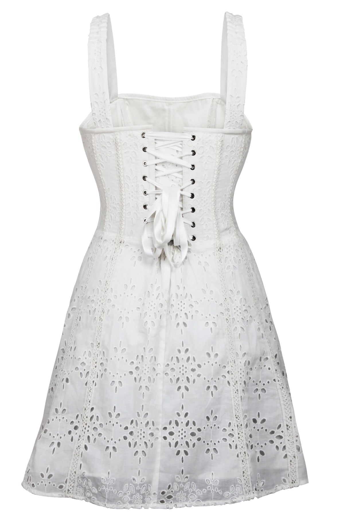 Veronica White Broderie Anglaise Cotton Corset Dress With Straps