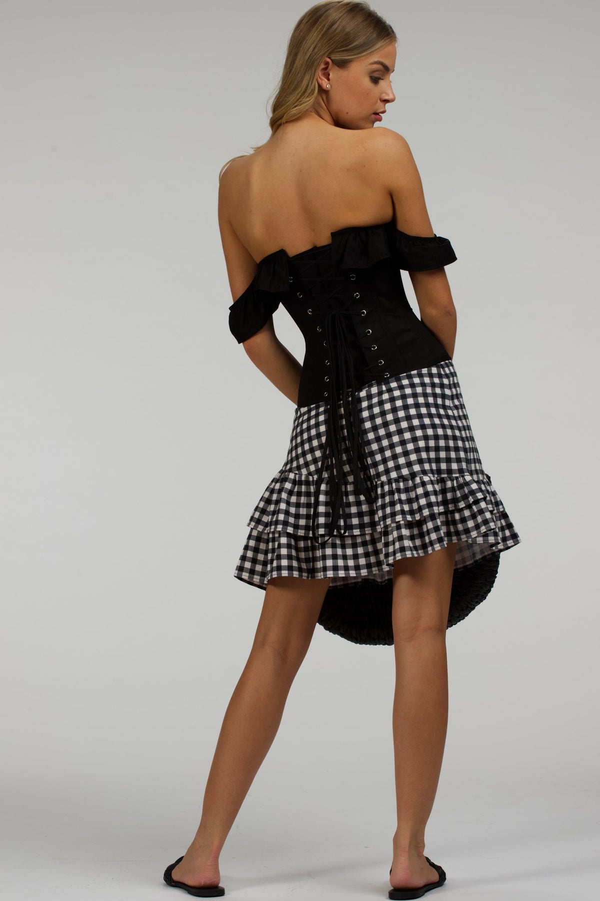 Sammy Black Gingham Cotton Skirt With Asymmetric Frill