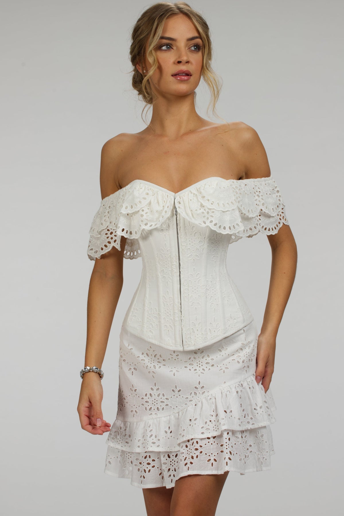 Sammy White Broderie Anglaise Cotton Skirt With Asymmetric Frill