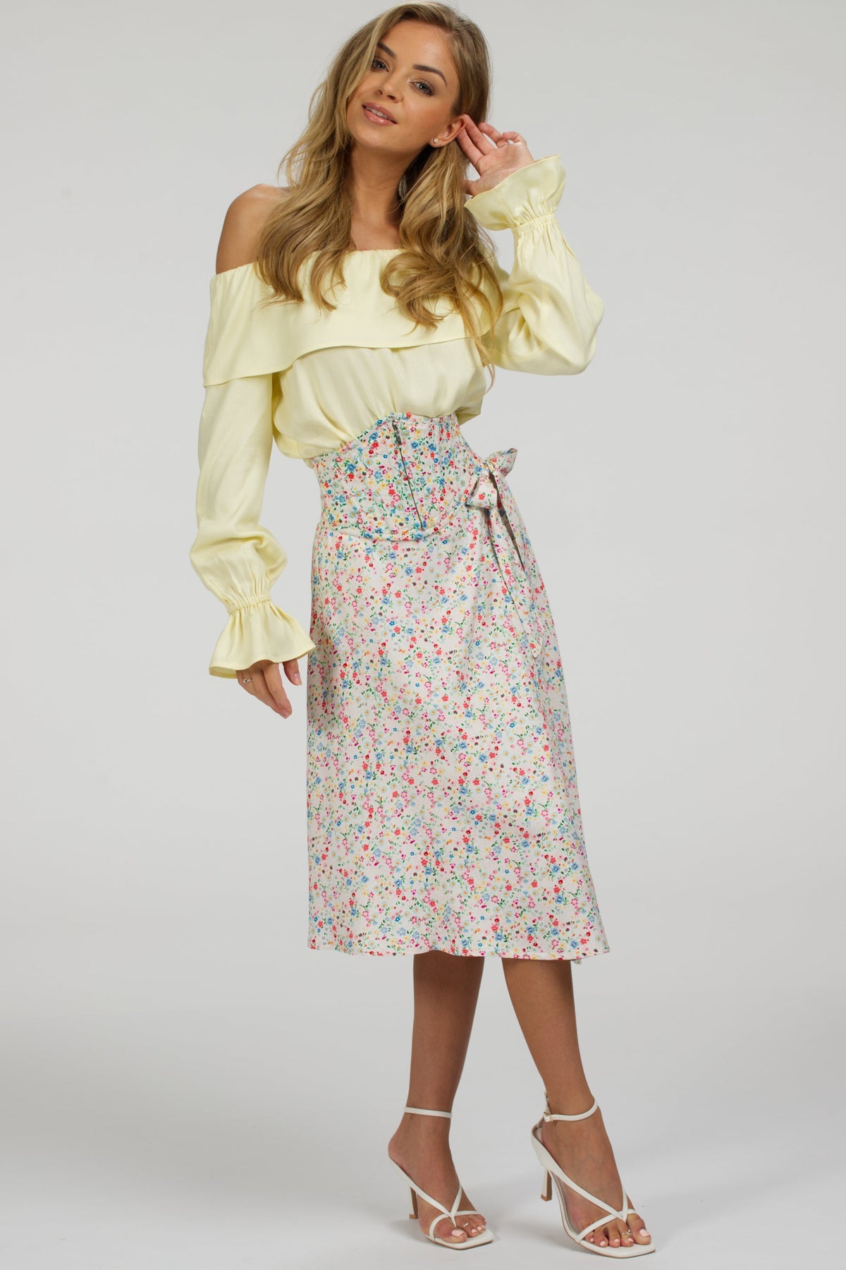 Rosalie Lemon Sorbet Viscose Cropped Bardot Neckline Top