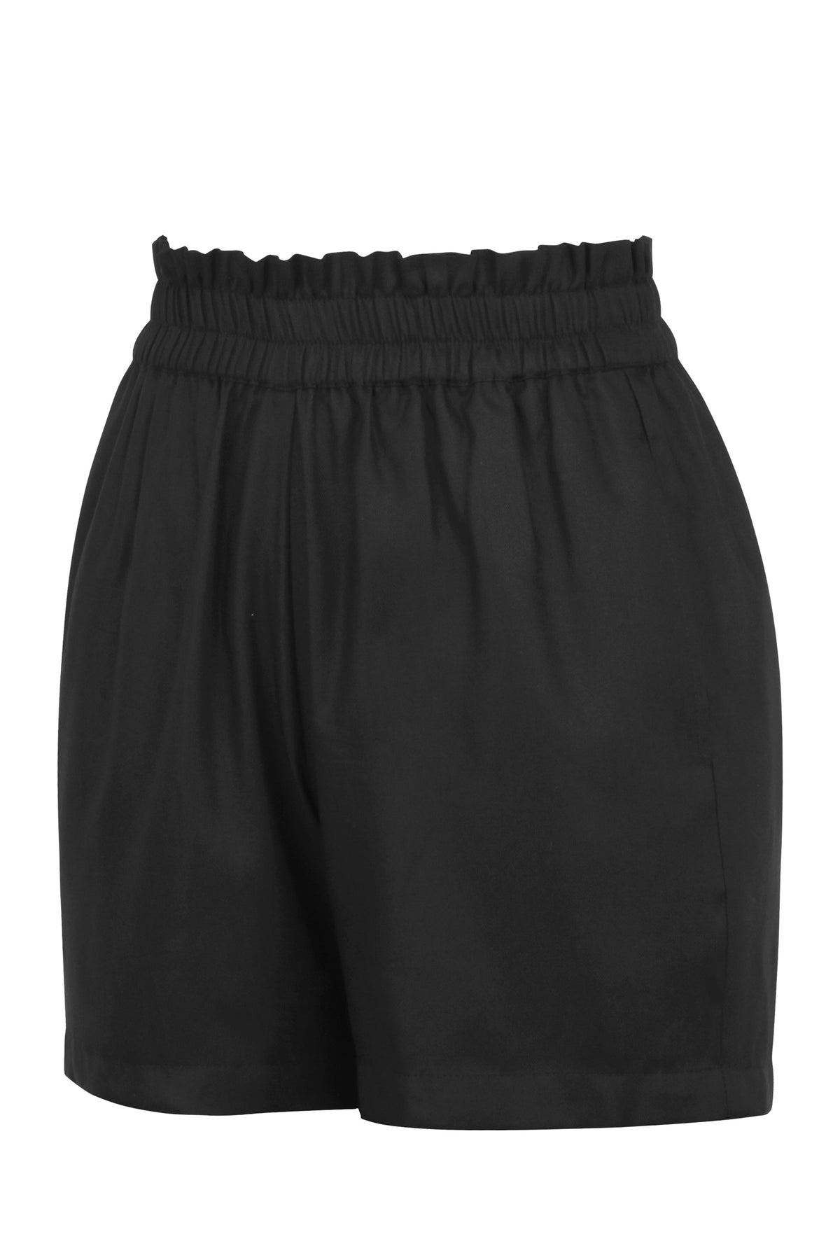 Calla Black Viscose Elasticated Paperbag Shorts