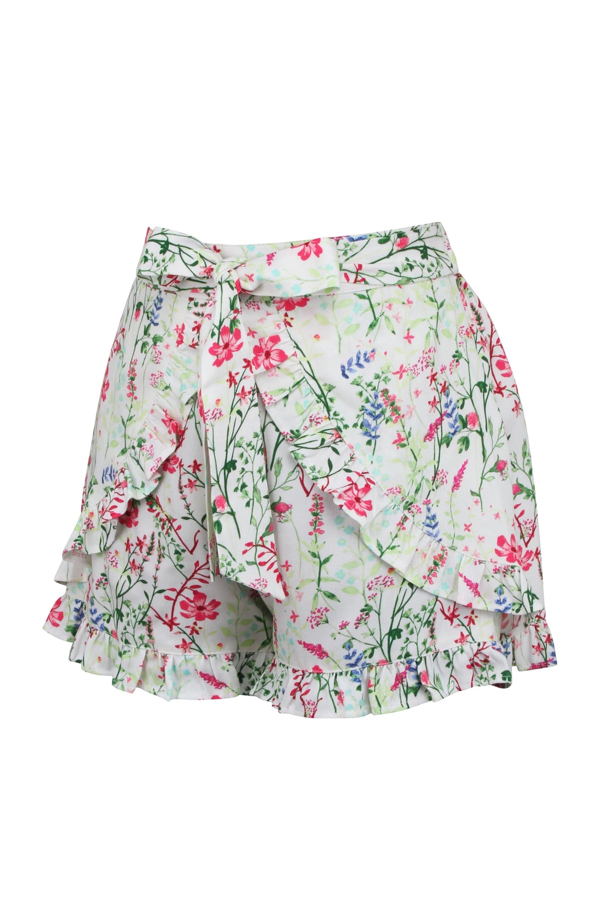Daisy Meadow Viscose Shorts With Frill Edge And Self Tie Belt