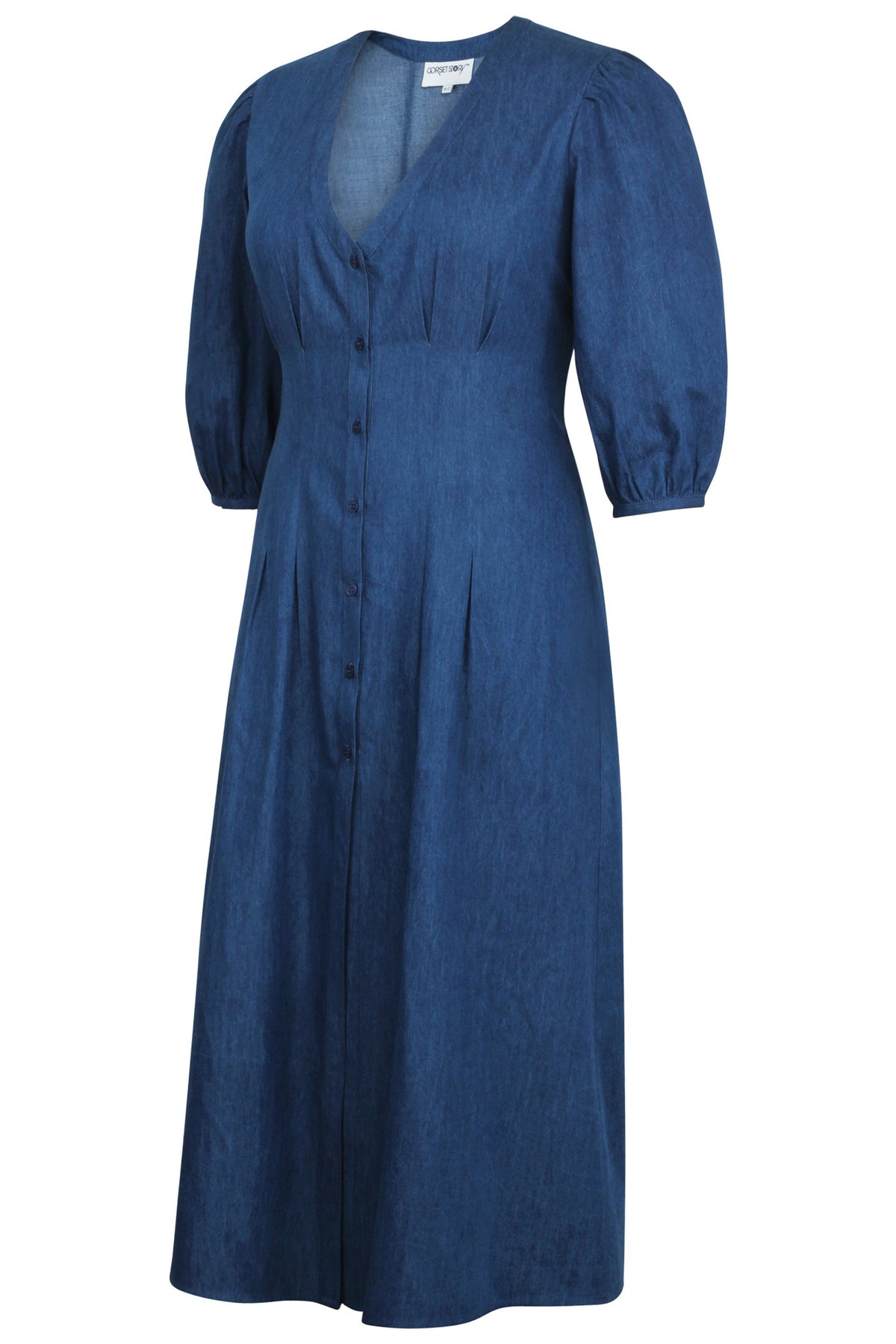 Rosemary Blue Chambray Shirt Dress With Corset-Inspired Lacing