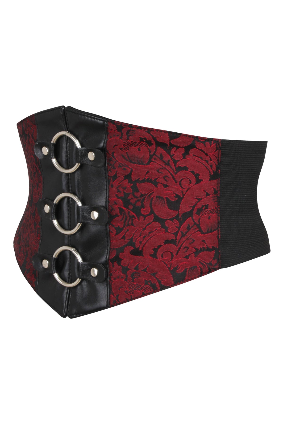 Red Brocade & PVC Corset Inspired Belt With Zip
