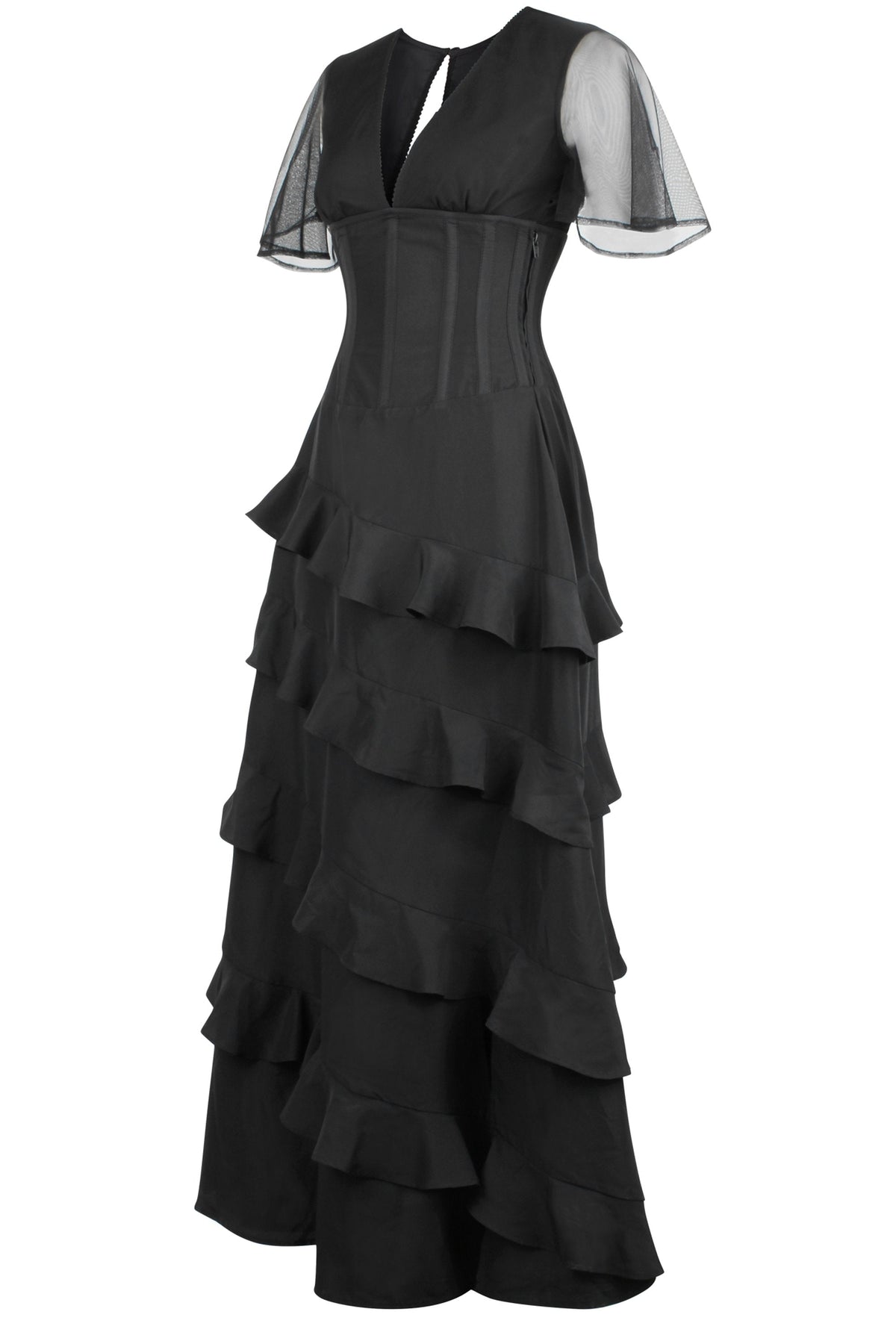 Black Corseted Cascading Dress