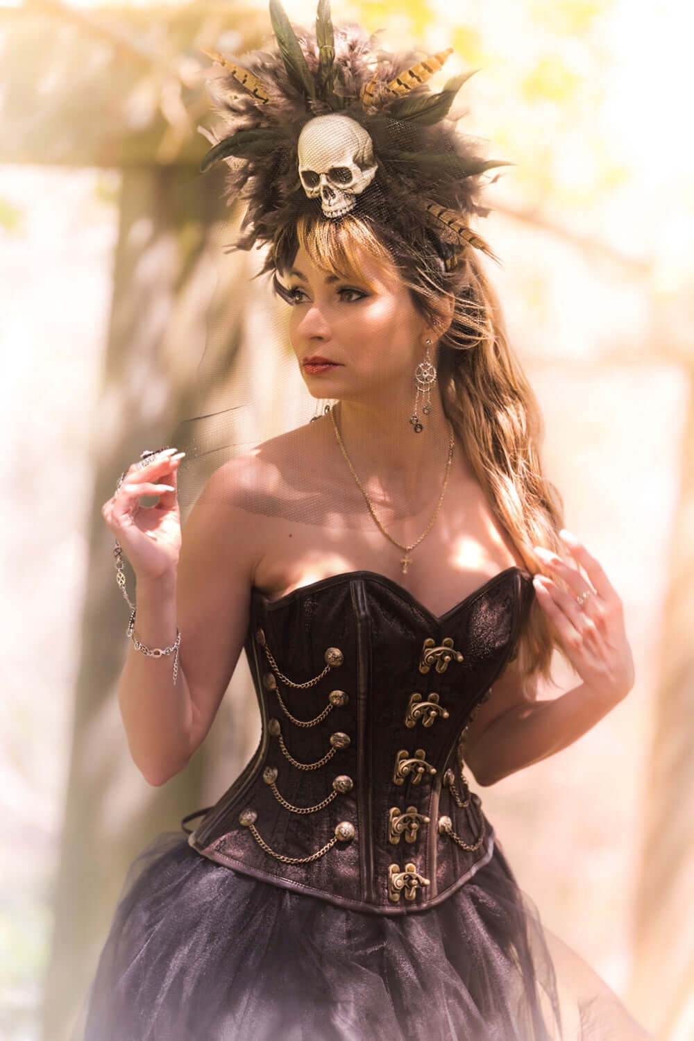 BROWN WAIST TAMING STEAMPUNK CORSET WITH CHAINS