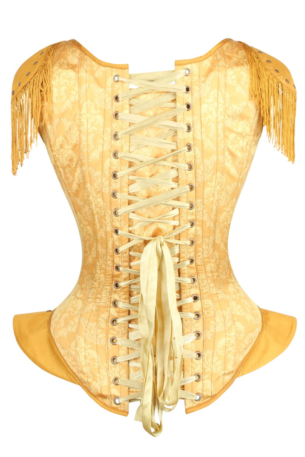 Golden Steampunk Underbust Corset With Hip And Shoulder Detail