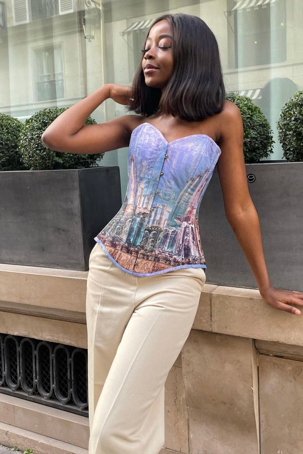 Longline Architectural Print Waist Taming Corset