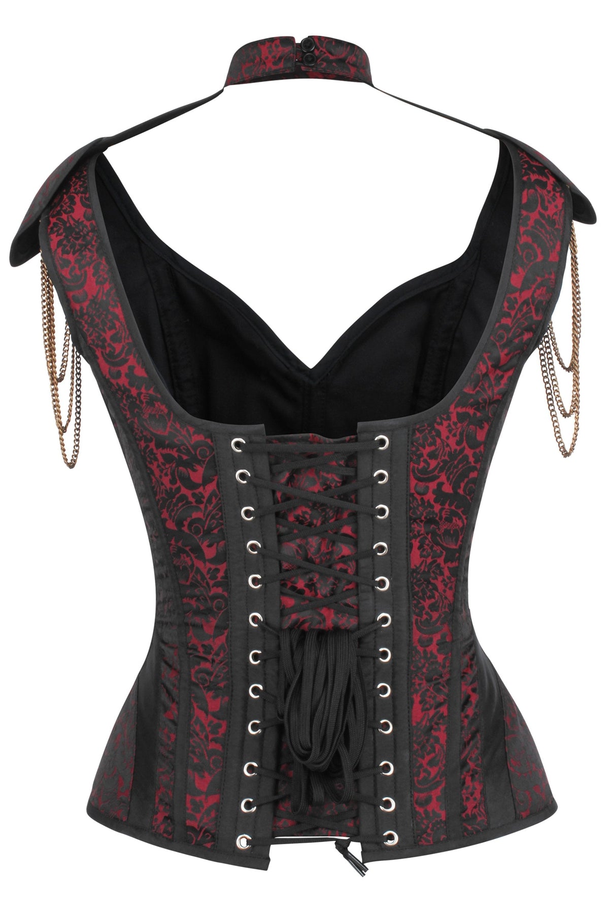 Red Brocade Closed Front Epaulettes Corset