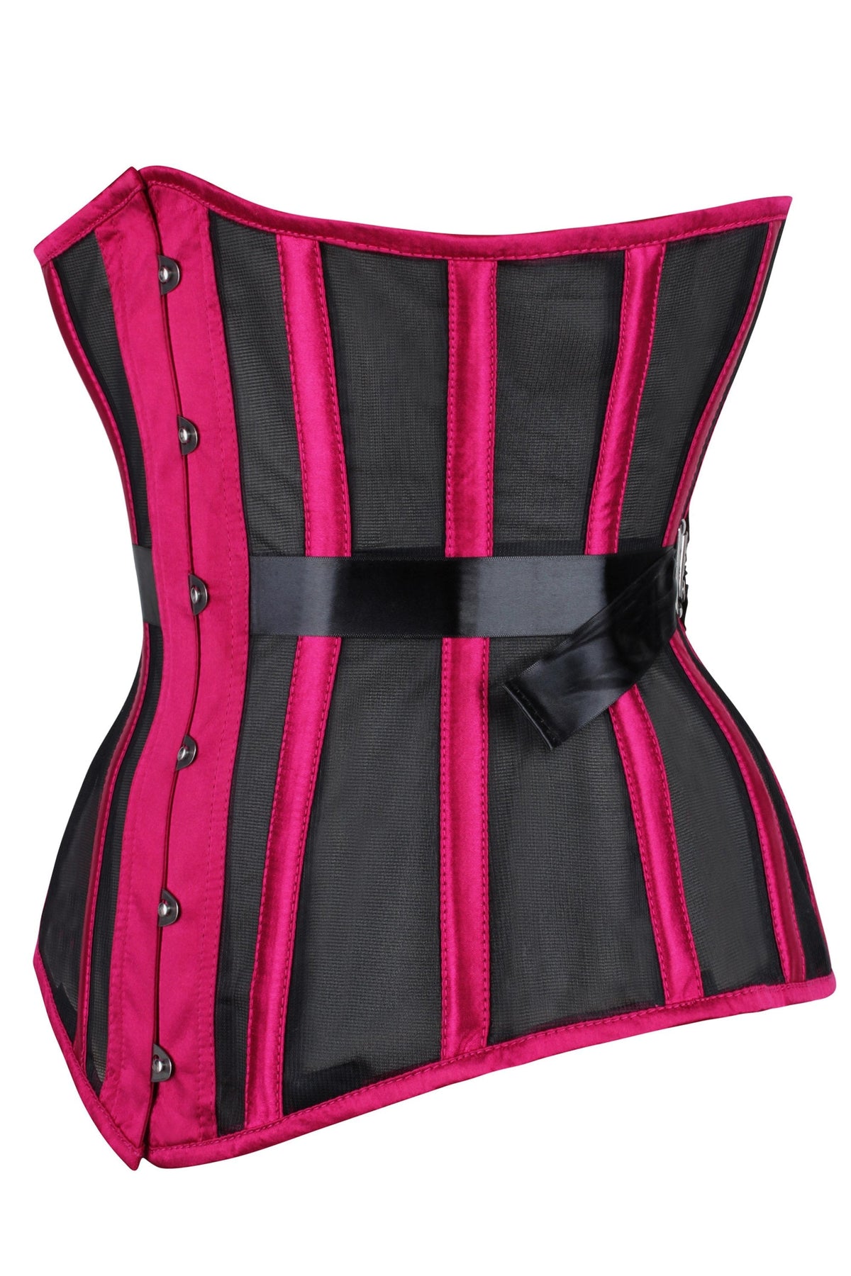 Bossy Pink Longline Mesh Underbust Corset With Fan Ribbon Lacing