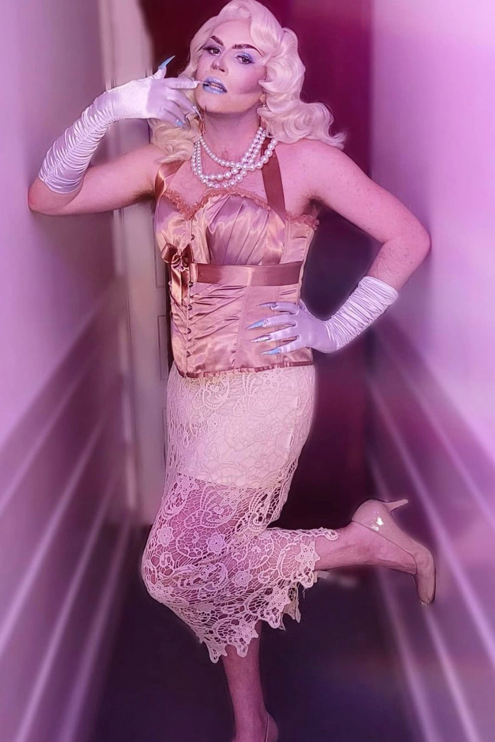 Rose Gold Halterneck Overbust Ribbon Corset