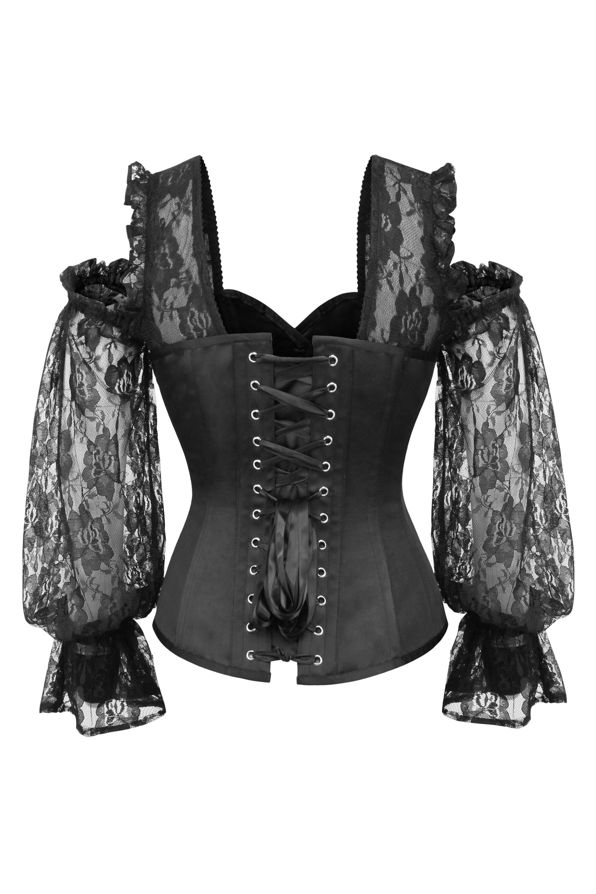 Black Satin Overbust With Lace Sleeves