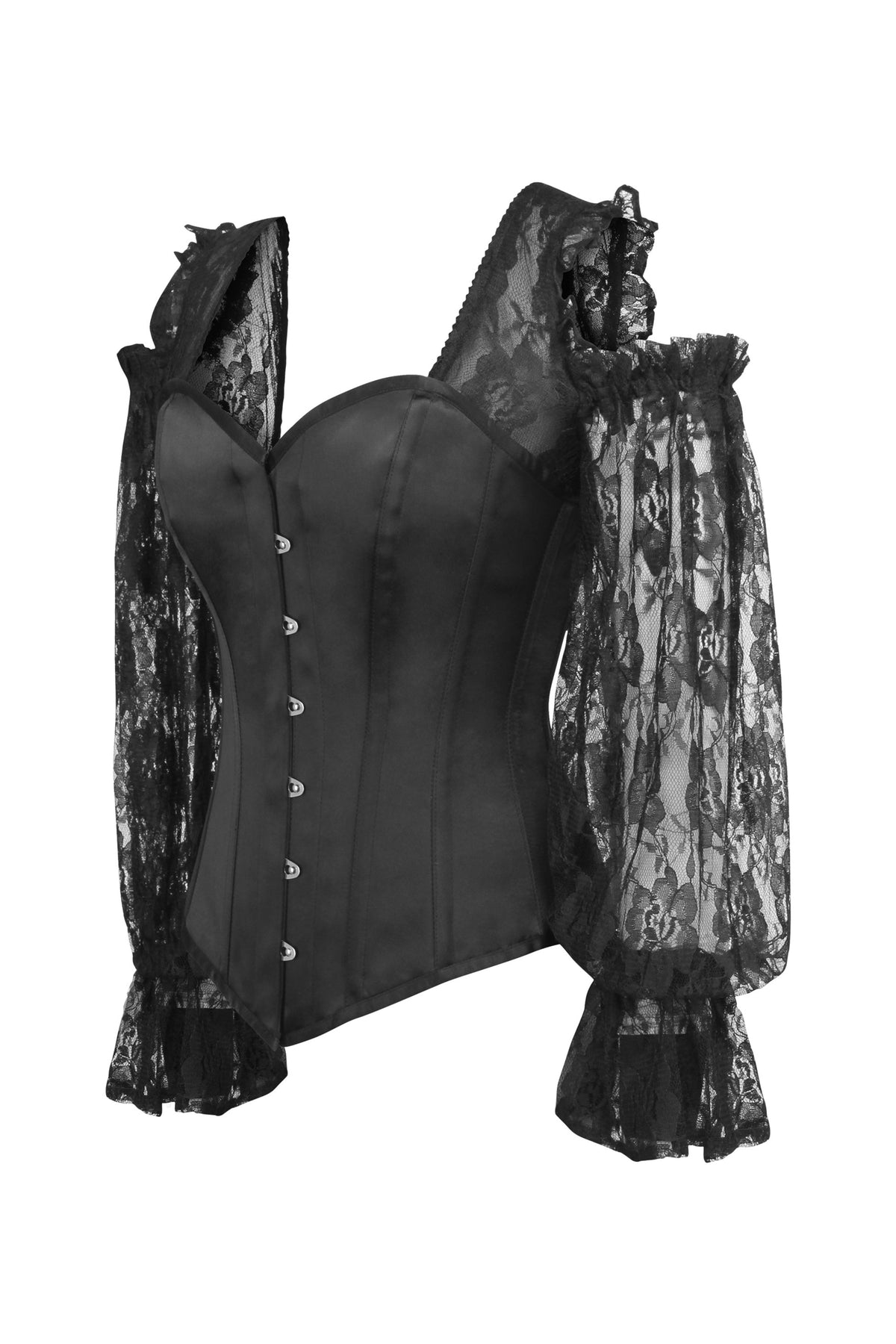 Black Satin Overbust With Lace Sleeves
