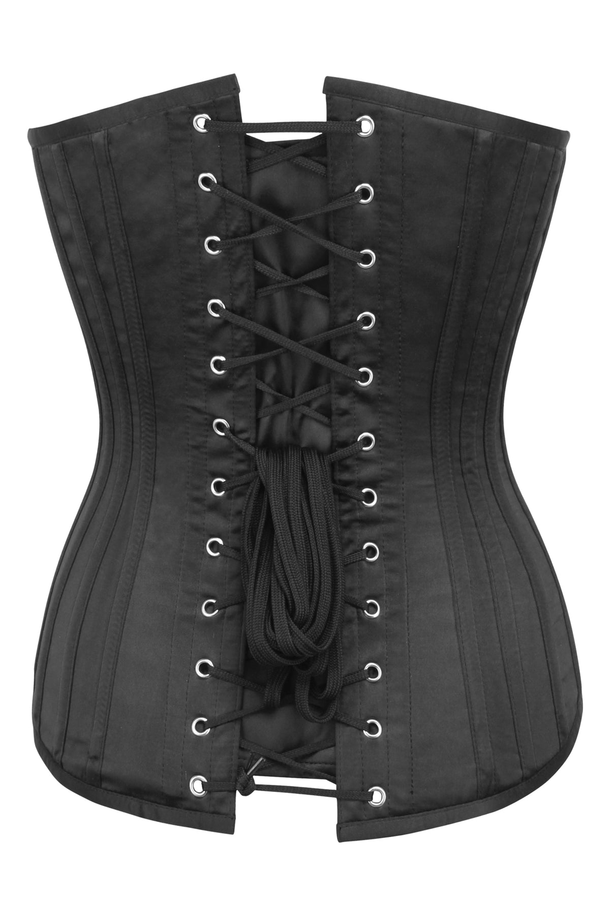 Black Satin Overbust Corset With Plunge Neckline