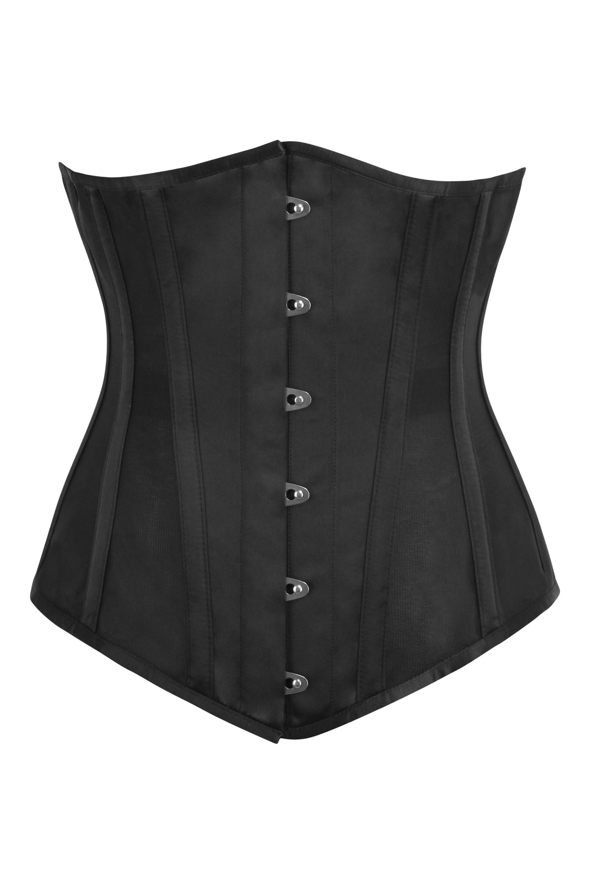 Black Satin Longline Underbust Corset With Black Mesh Panels