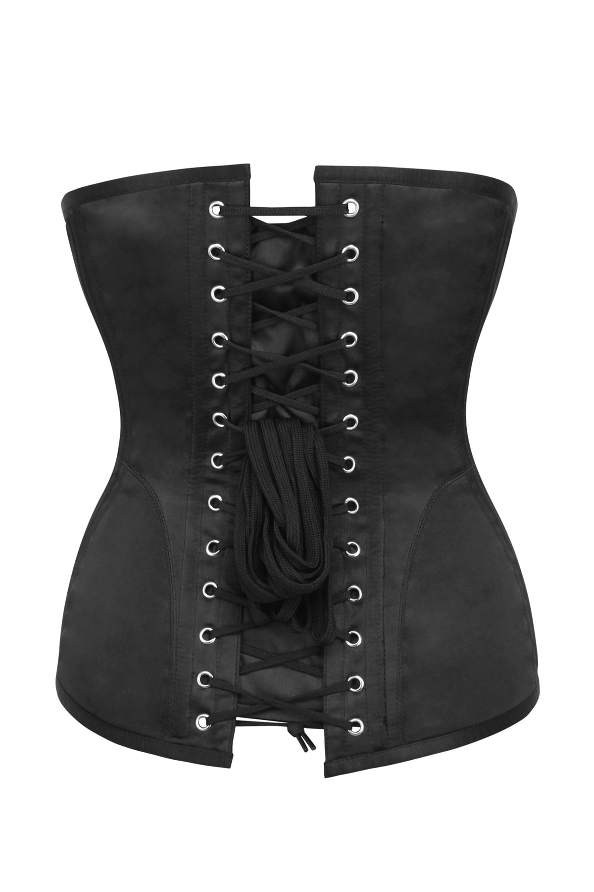 Black Satin Longline Underbust Corset With Hip Panels