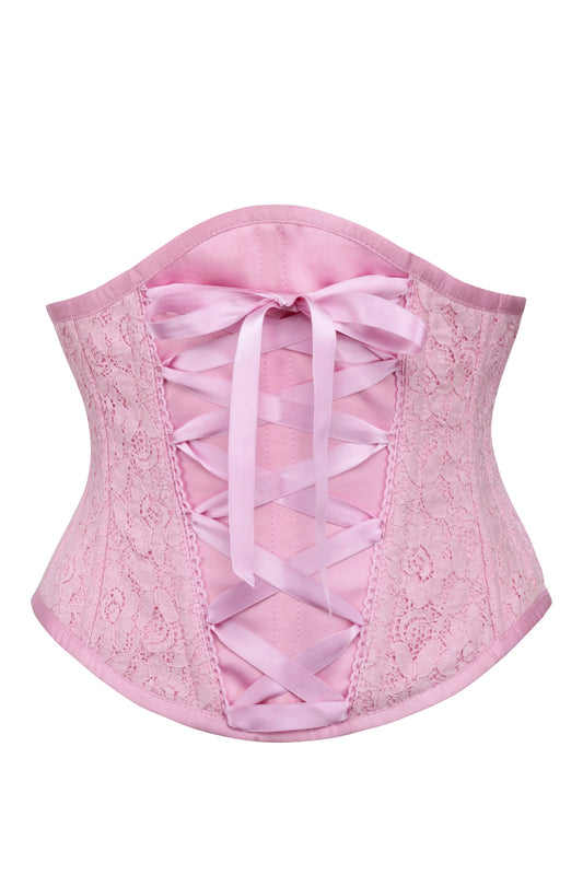 Pink Mesh Overlay Underbust With Decorative Front Lacing