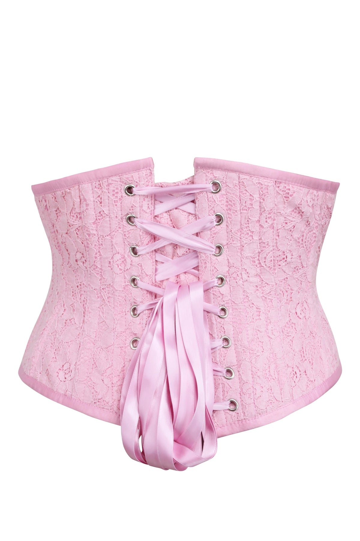 Pink Mesh Overlay Underbust With Decorative Front Lacing