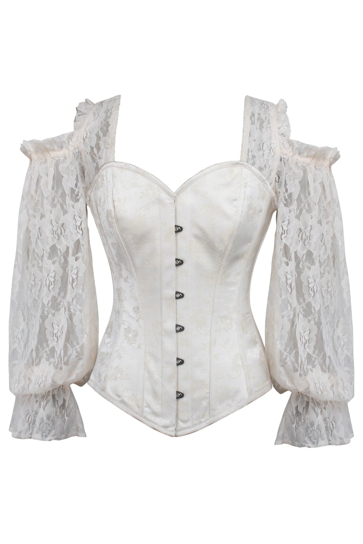 Ivory Brocade Overbust With Lace Sleeves